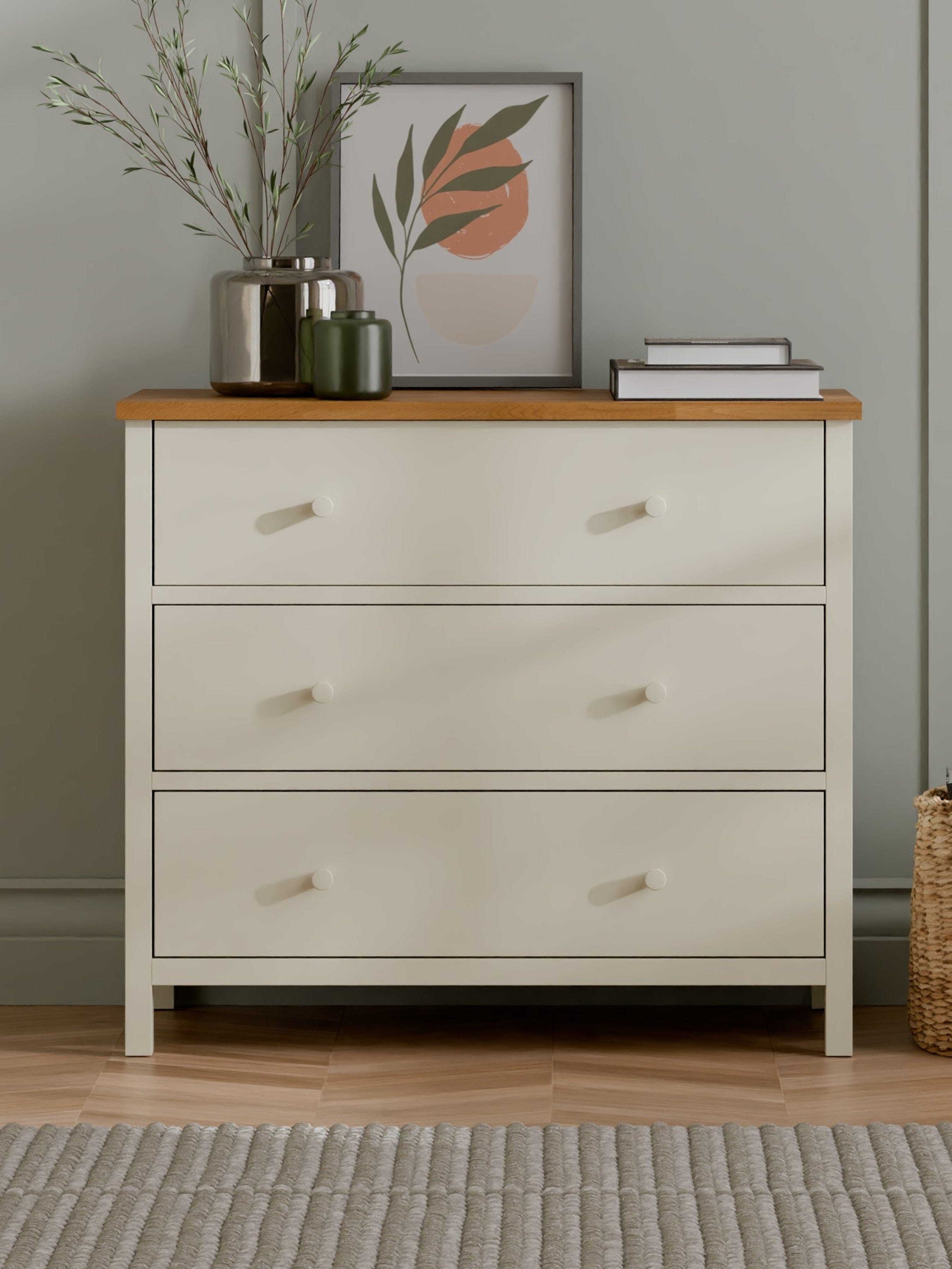 Coxmoor 3 Drawer Chest - Ivory and Oak – Julian Bowen, view 2