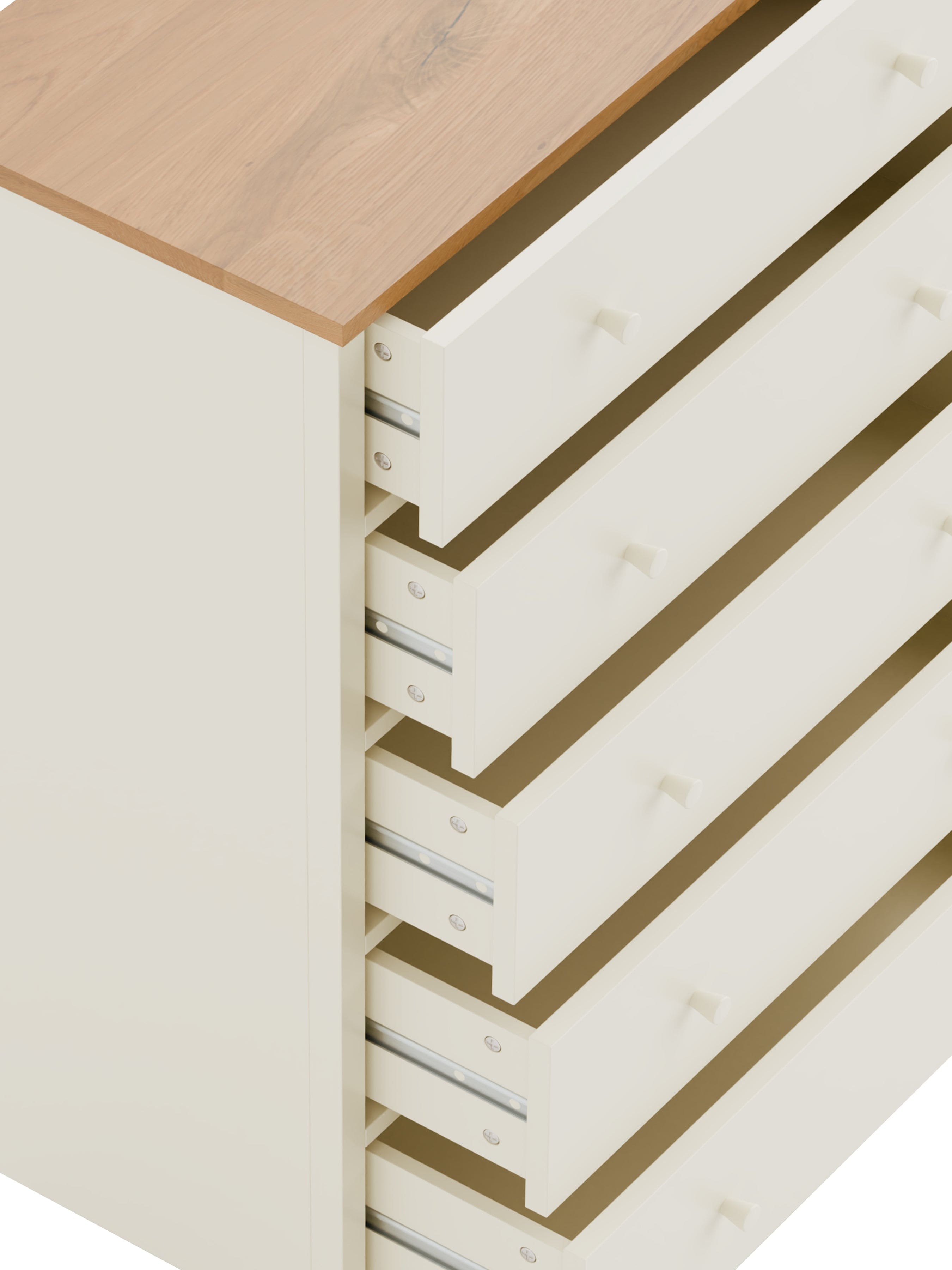 Coxmoor 5 Drawer Wide Chest - Ivory and Oak – Julian Bowen, view 5