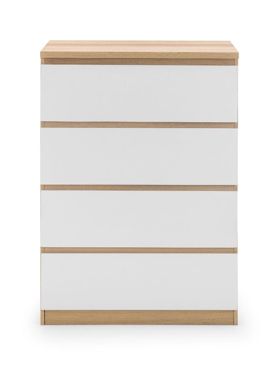 Julian Bowen Chest Of Drawers Jupiter 4 Drawer Chest White & Oak Bed Kings