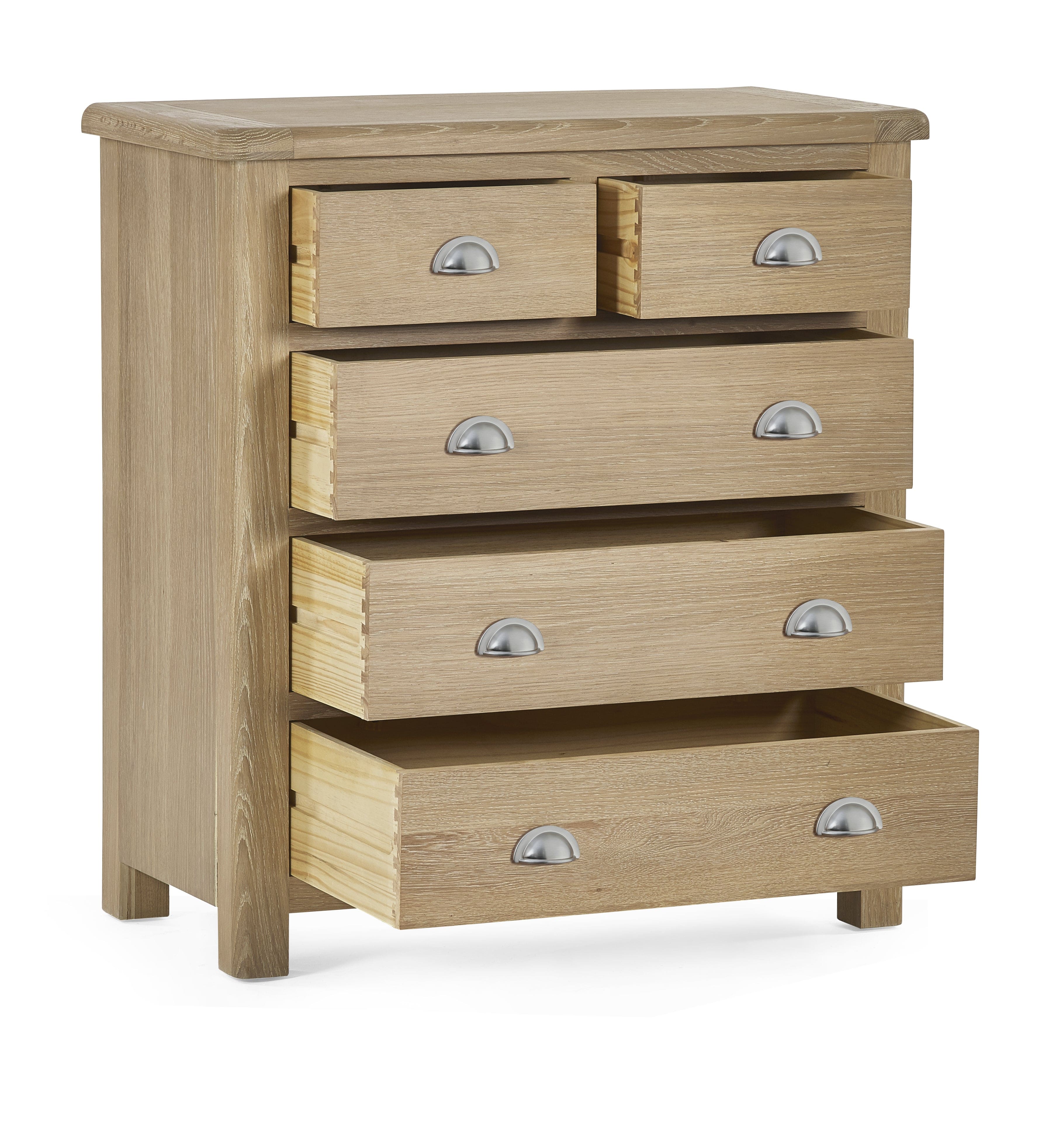 Memphis Limed Oak 3 + 2 Drawer Chest – Julian Bowen, view 4