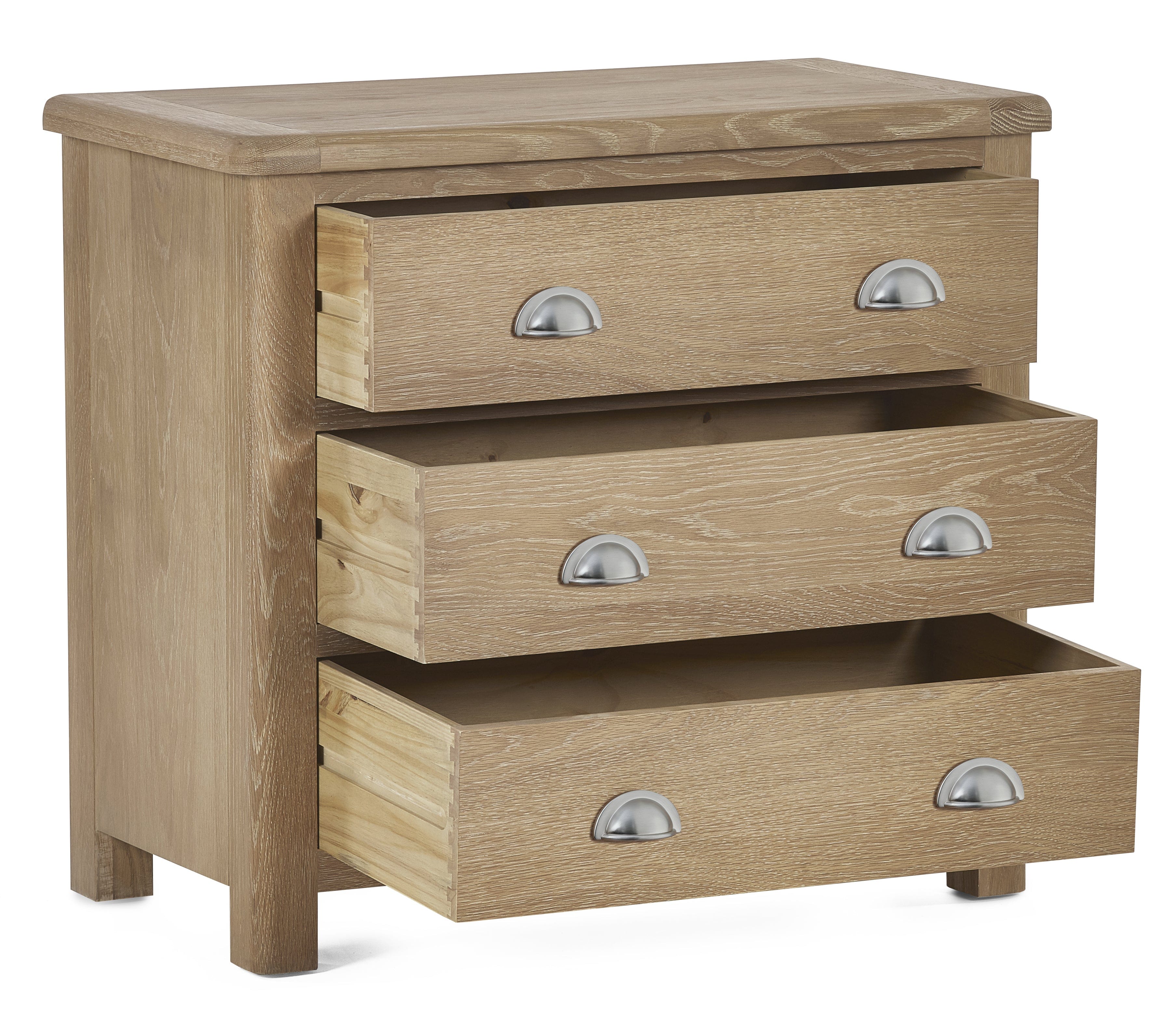 Memphis Limed Oak 3 Drawer Chest – Julian Bowen, view 4