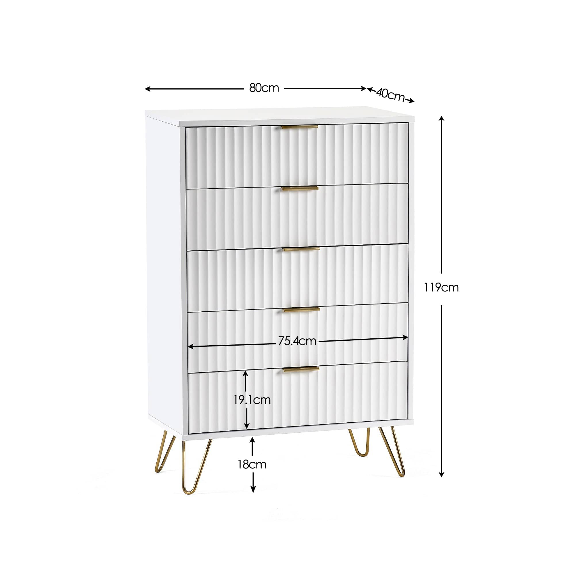 Murano 5 Drawer Chest - Matt White – Julian Bowen, view 4