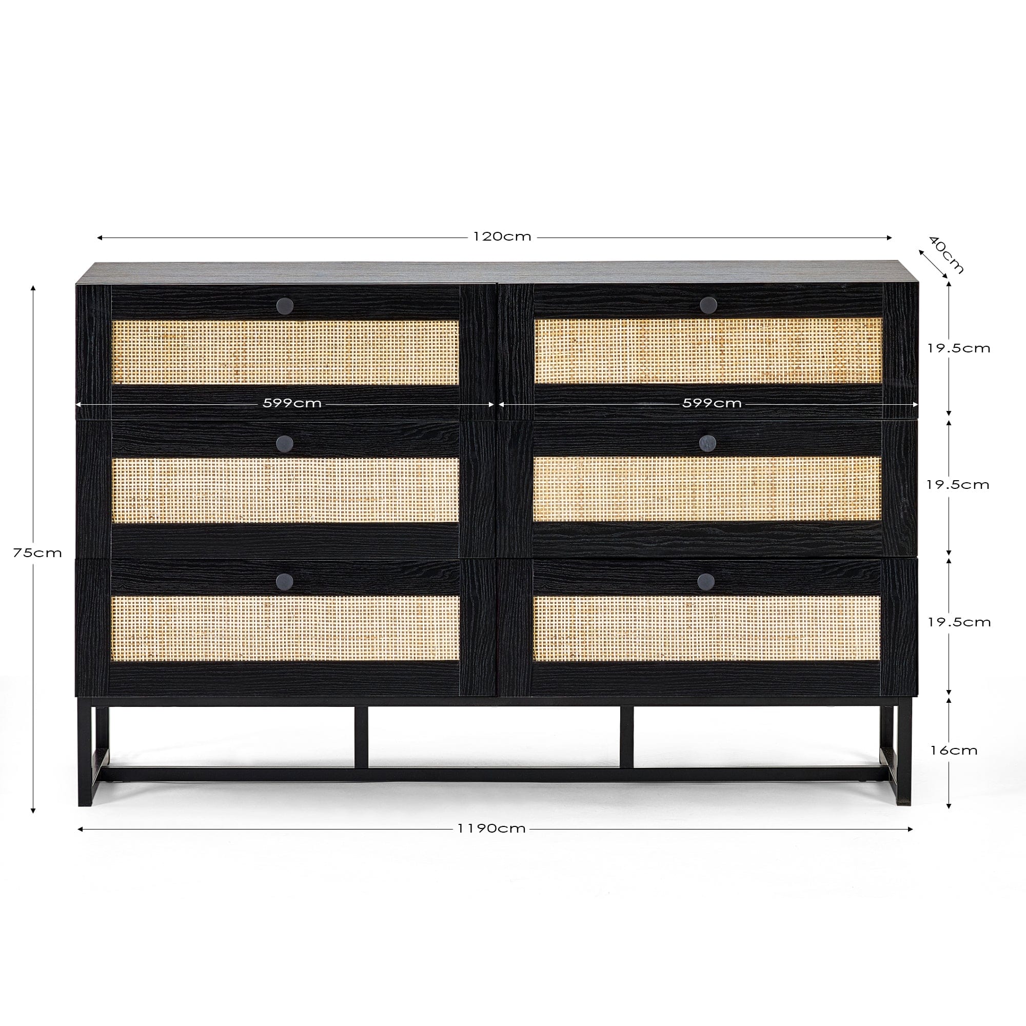 Padstow 6 Drawer Chest - Black – Julian Bowen, view 3