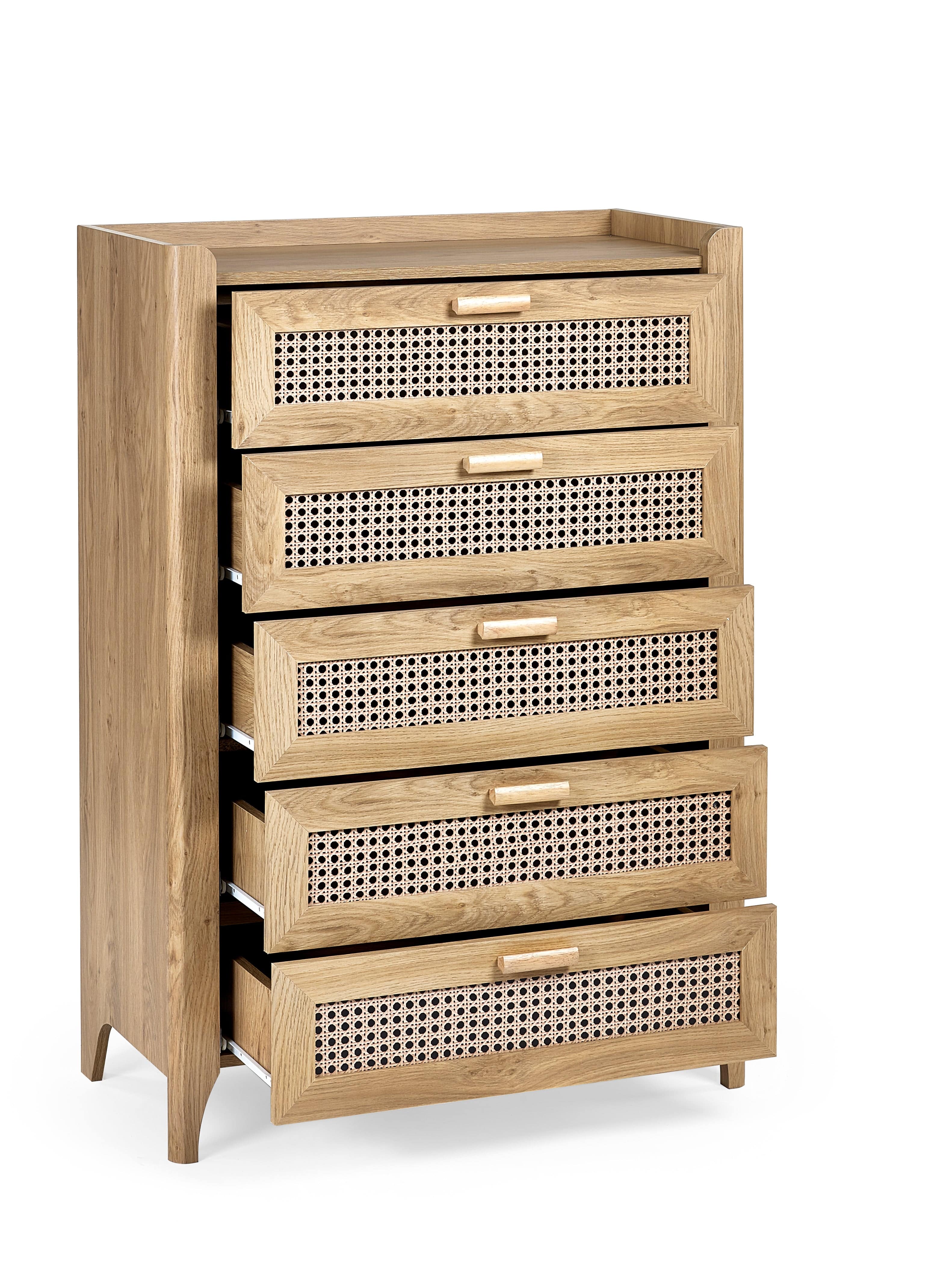 Sydney 5 Drawer Chest - Rattan Effect – Julian Bowen, view 3