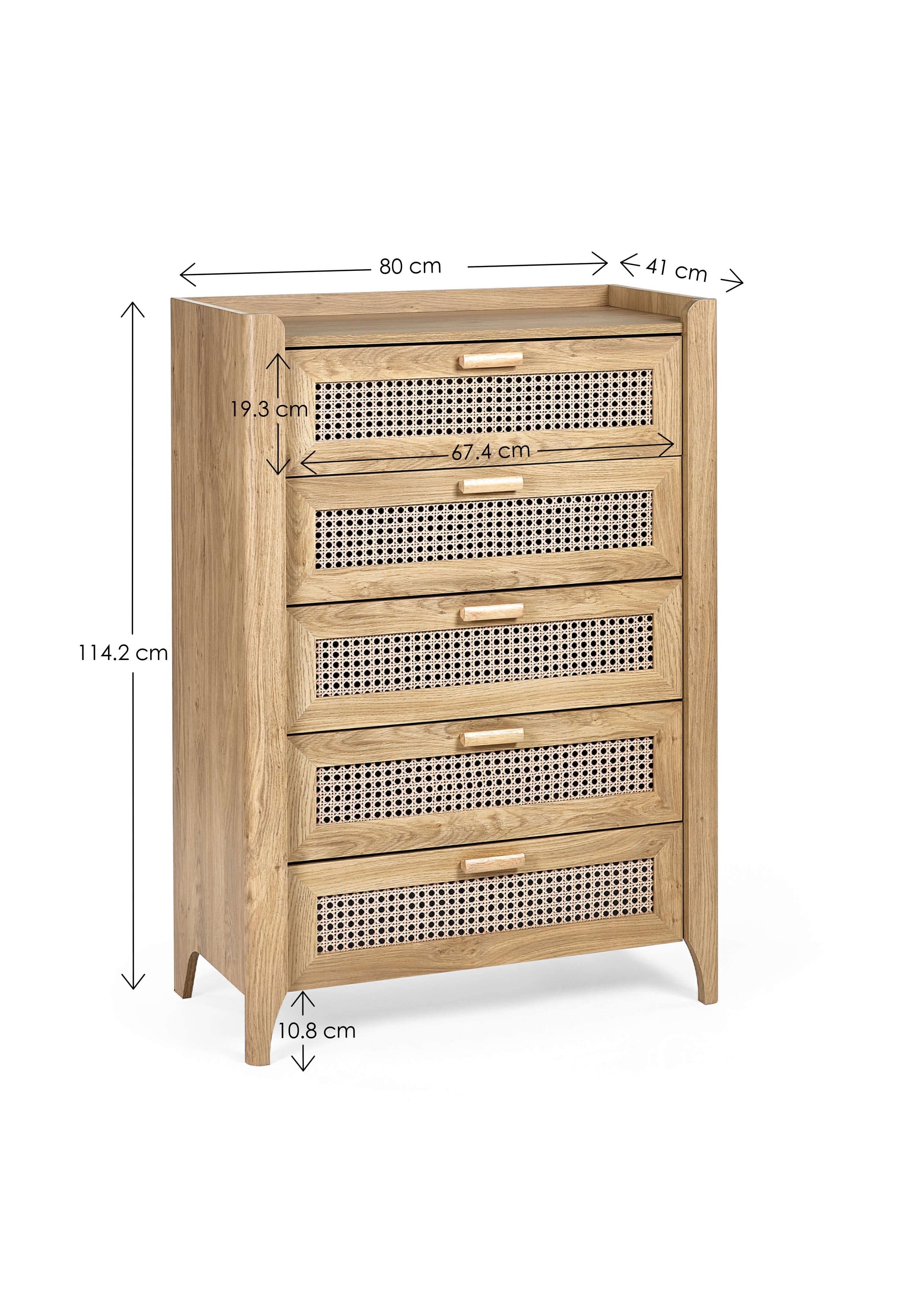 Sydney 5 Drawer Chest - Rattan Effect – Julian Bowen, view 8