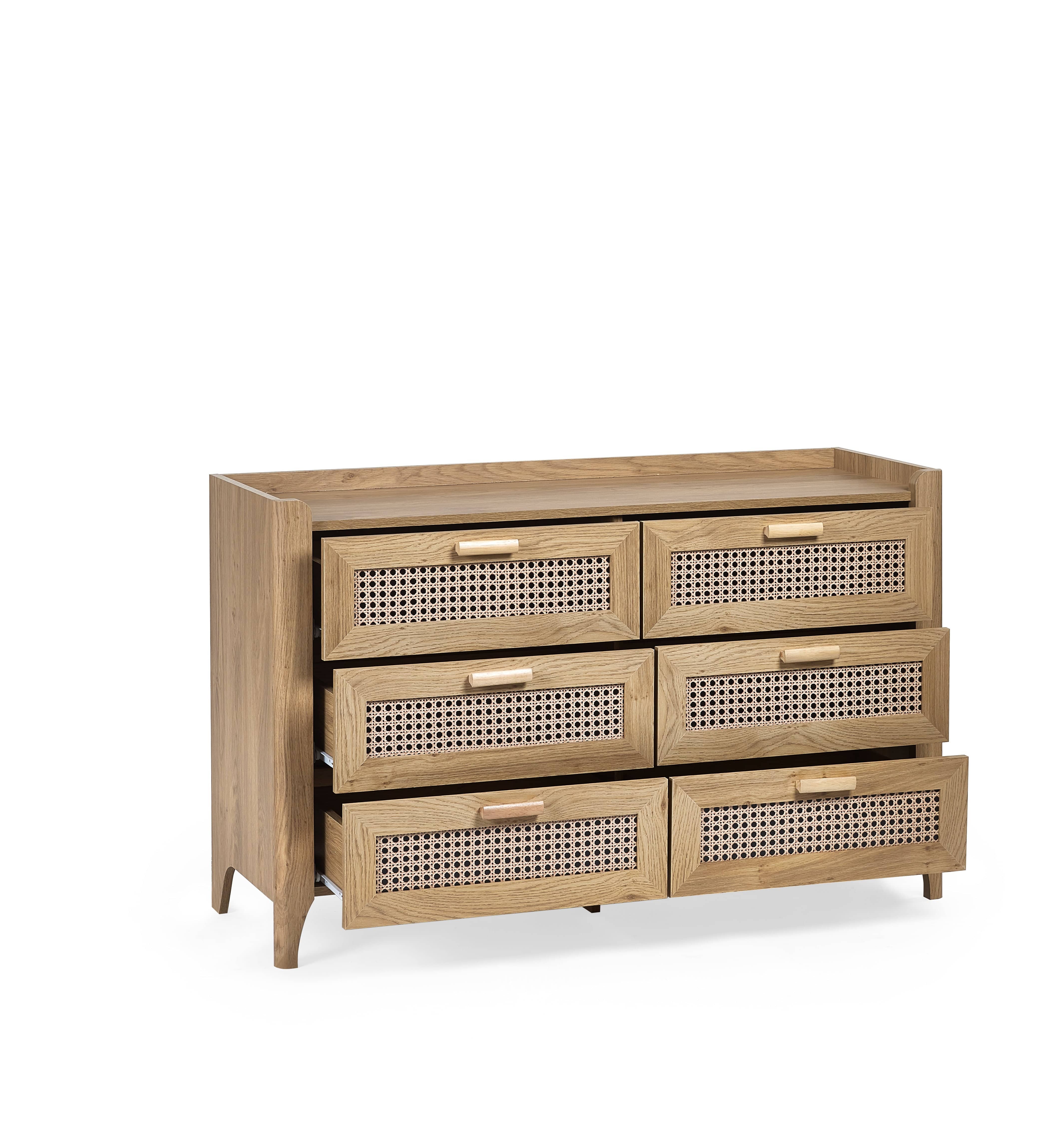 Sydney 6 Drawer Wide Chest - Rattan Effect – Julian Bowen, view 3