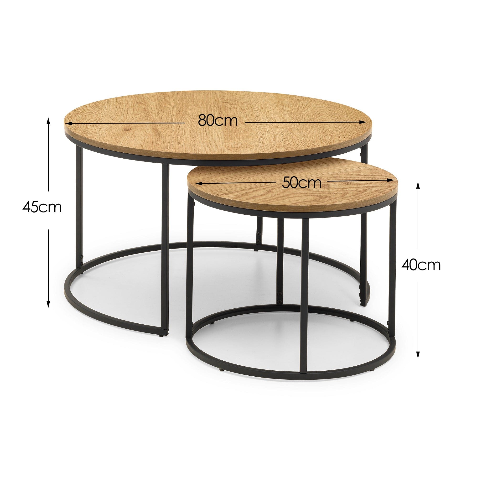 Bellini Round Nesting Coffee Table - Oak – Julian Bowen, view 3