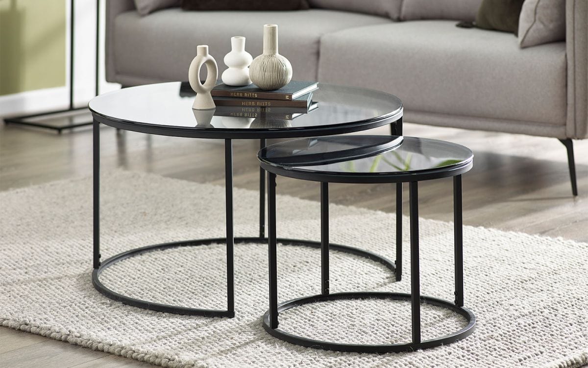 Chicago Round Nesting Coffee Tables Smoked Glass – Julian Bowen, view 2