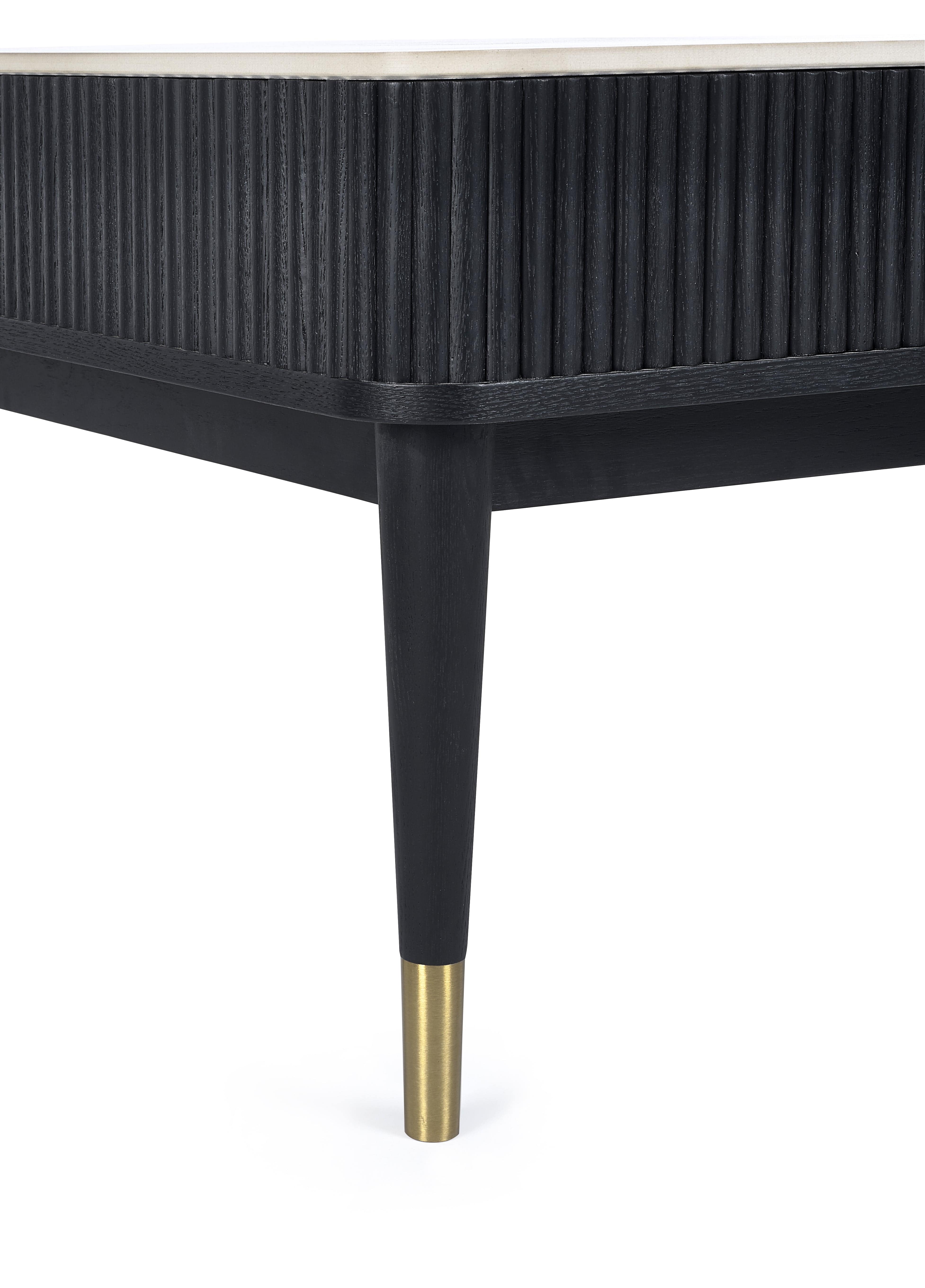 Louis Fluted Stone Top Coffee Table With 2 Drawers - Black – Julian Bowen, view 5