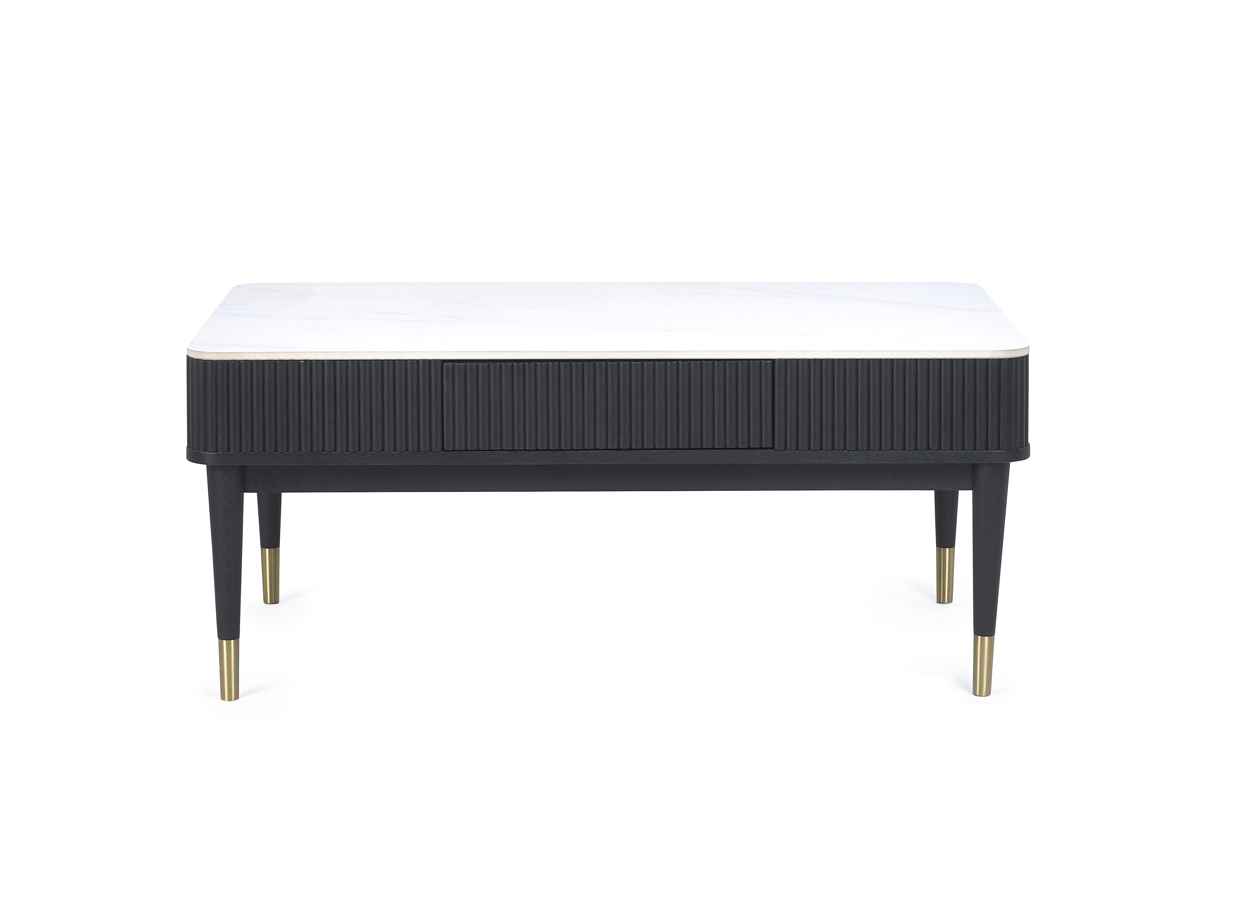 Louis Fluted Stone Top Coffee Table With 2 Drawers - Black – Julian Bowen, view 3