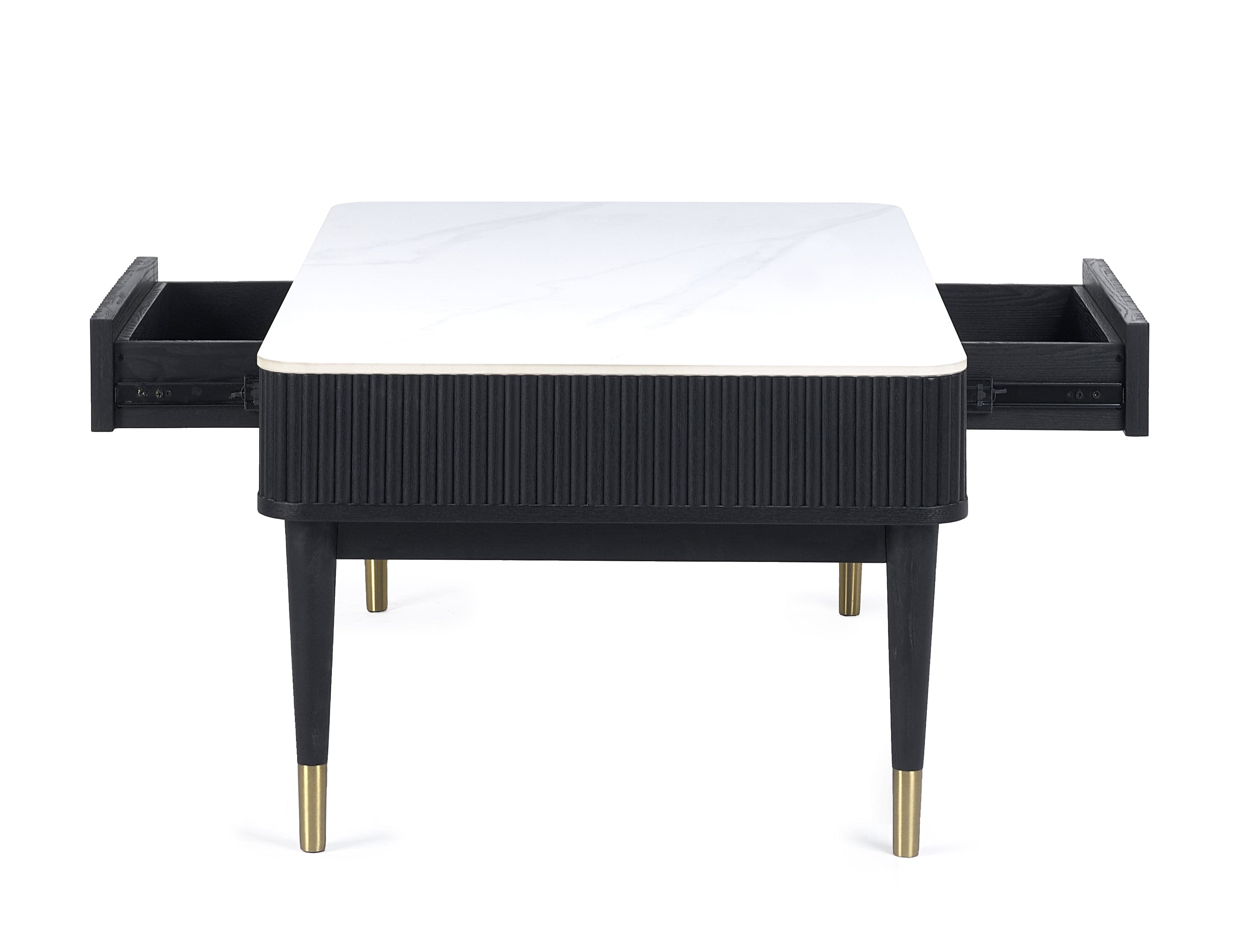 Louis Fluted Stone Top Coffee Table With 2 Drawers - Black – Julian Bowen, view 4
