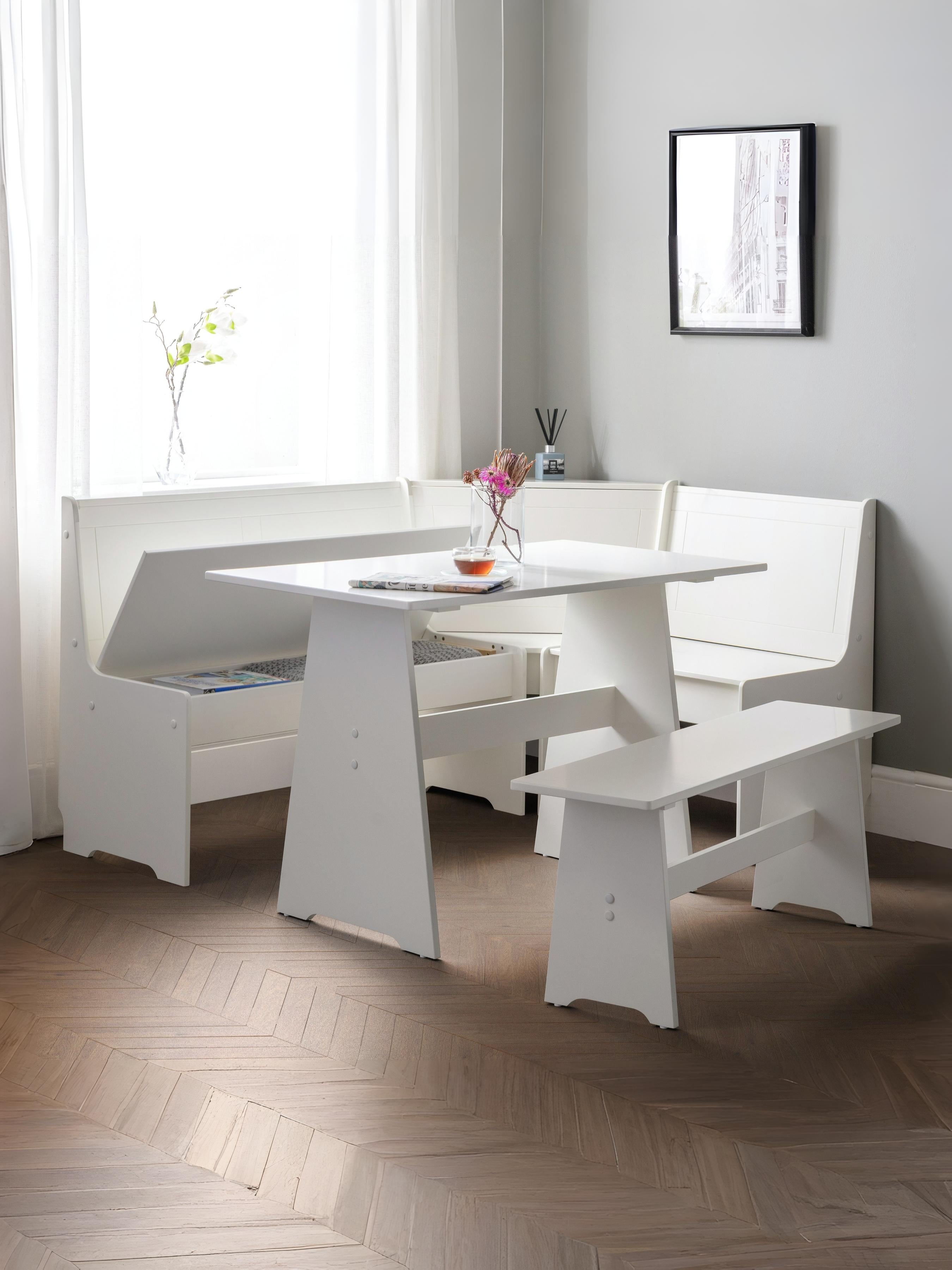 Newport Corner Dining Set With Storage Bench - Surf White – Julian Bowen, view 3