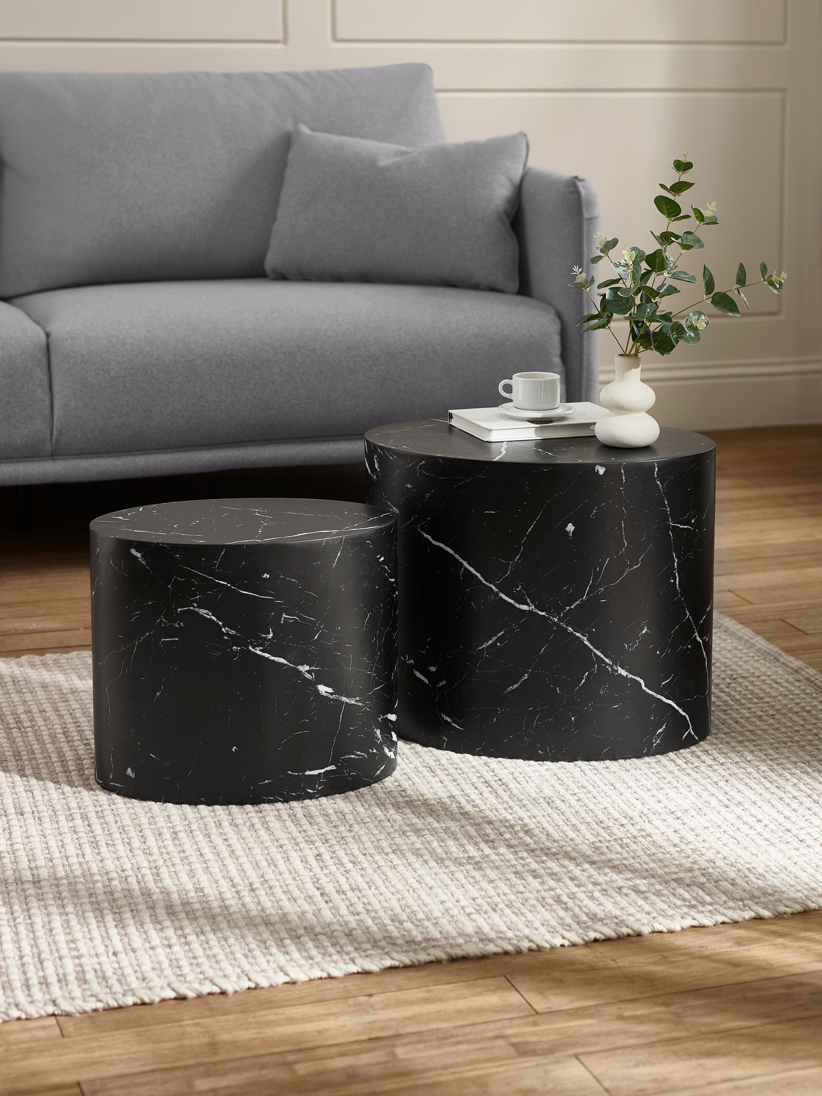 Toba Nest of 2 Black Marble Effect Tables – Julian Bowen, view 2