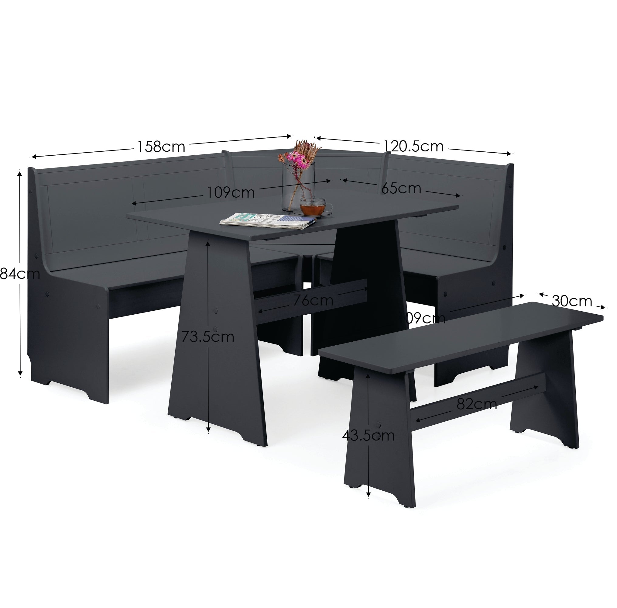 Newport Corner Dining Set With Storage Bench - Anthracite – Julian Bowen