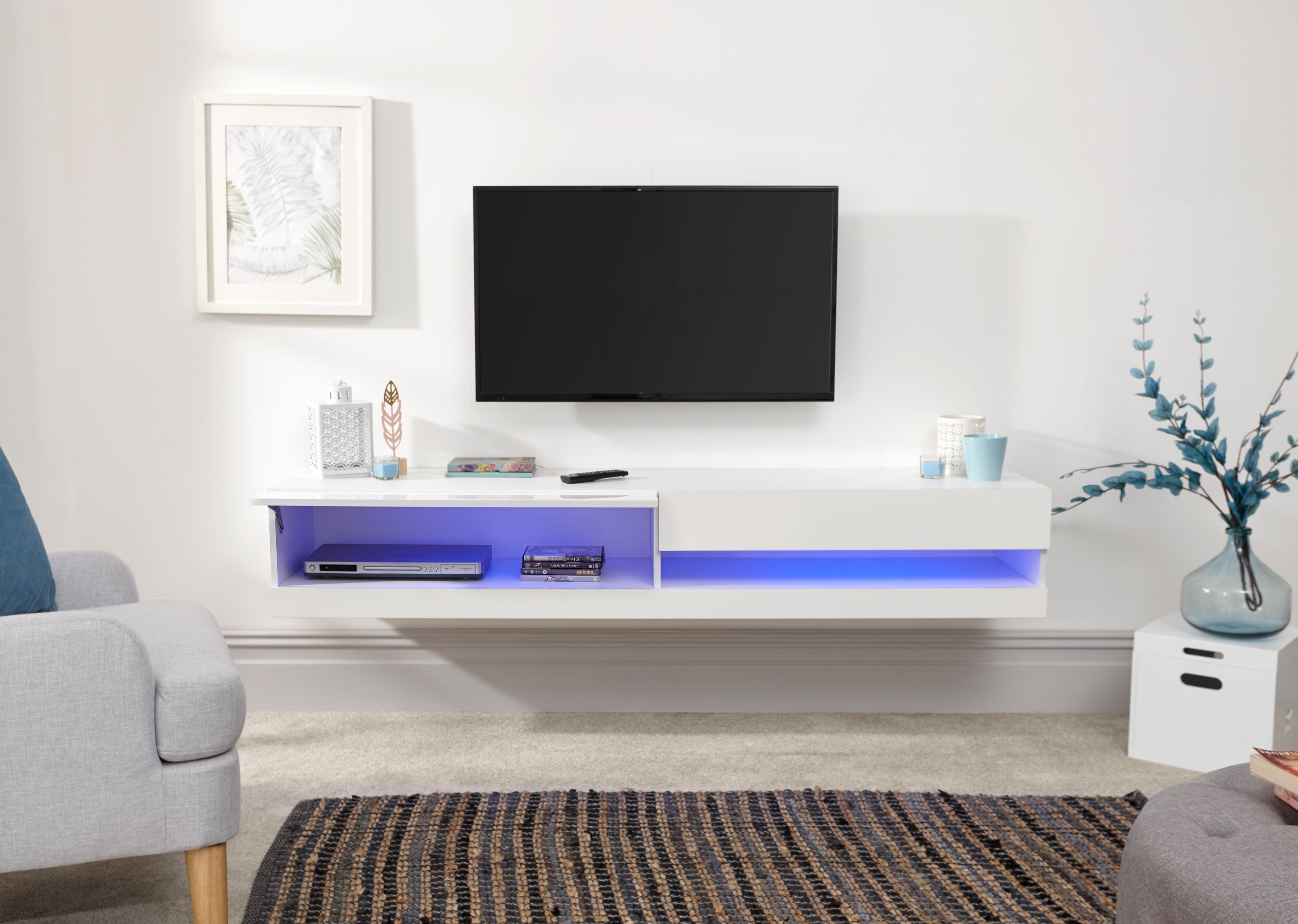 Galicia 180Cm Wall TV Unit With Led White – GFW, view 8