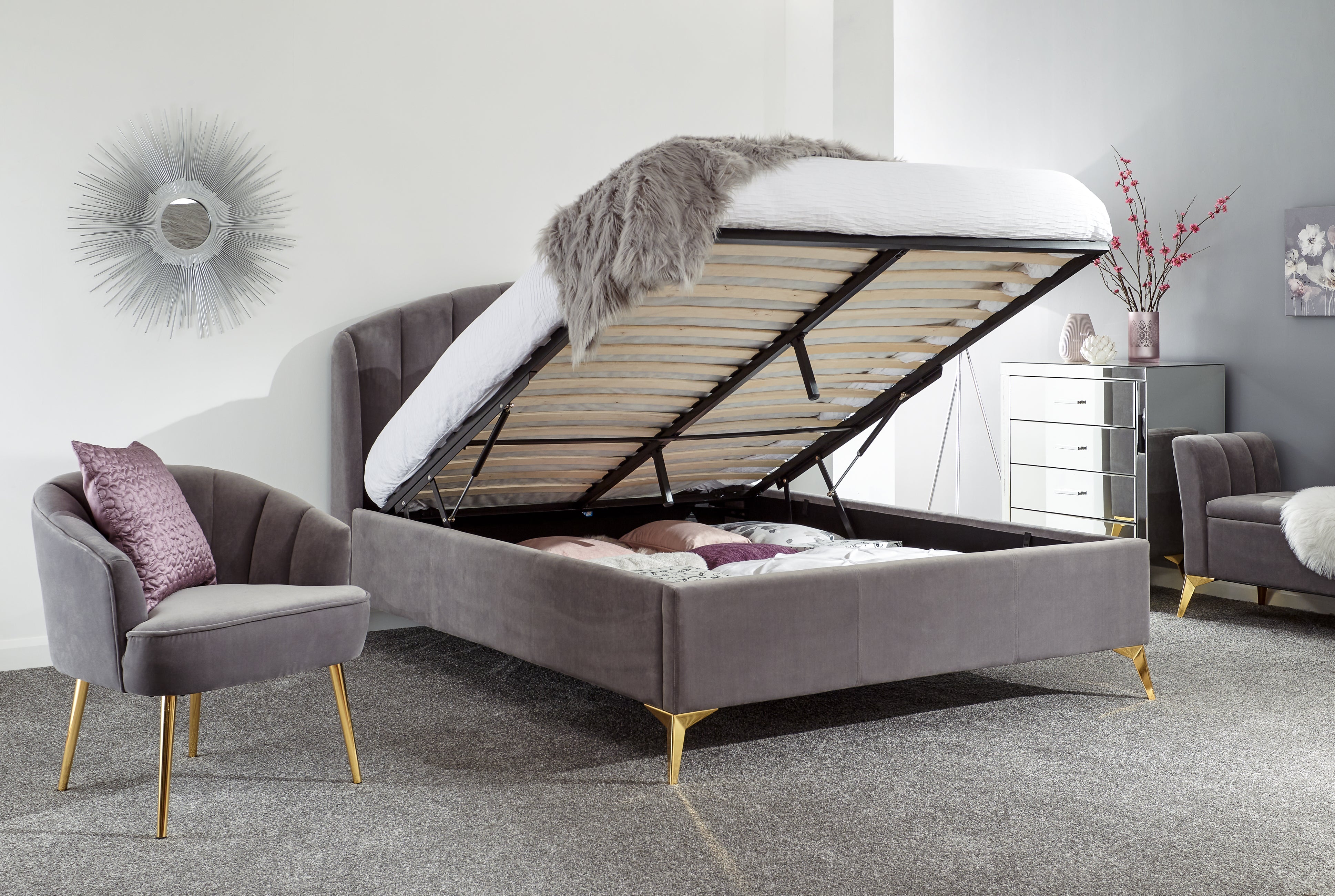 Pettine End Lift Ottoman Bed - Grey & Gold – GFW, view 3