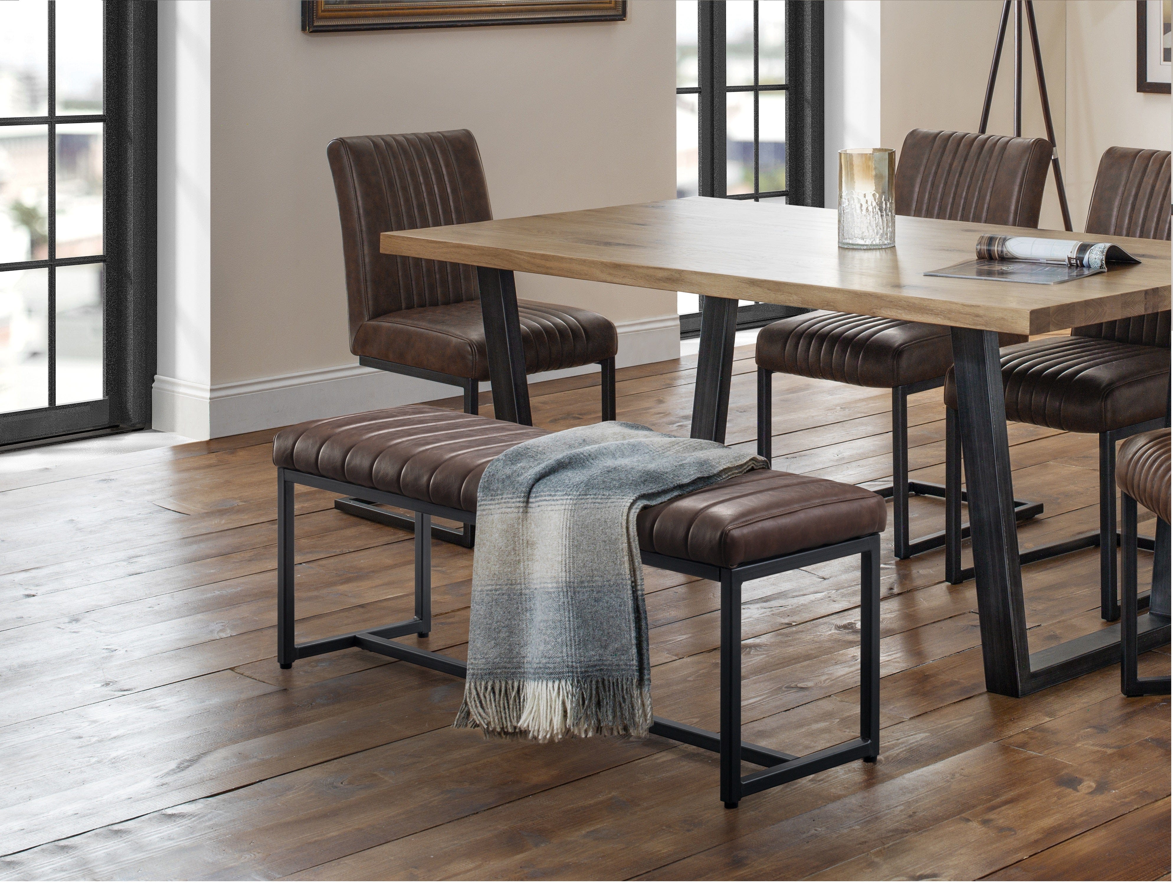 Brooklyn Upholstered Bench - Brown – Julian Bowen, view 2