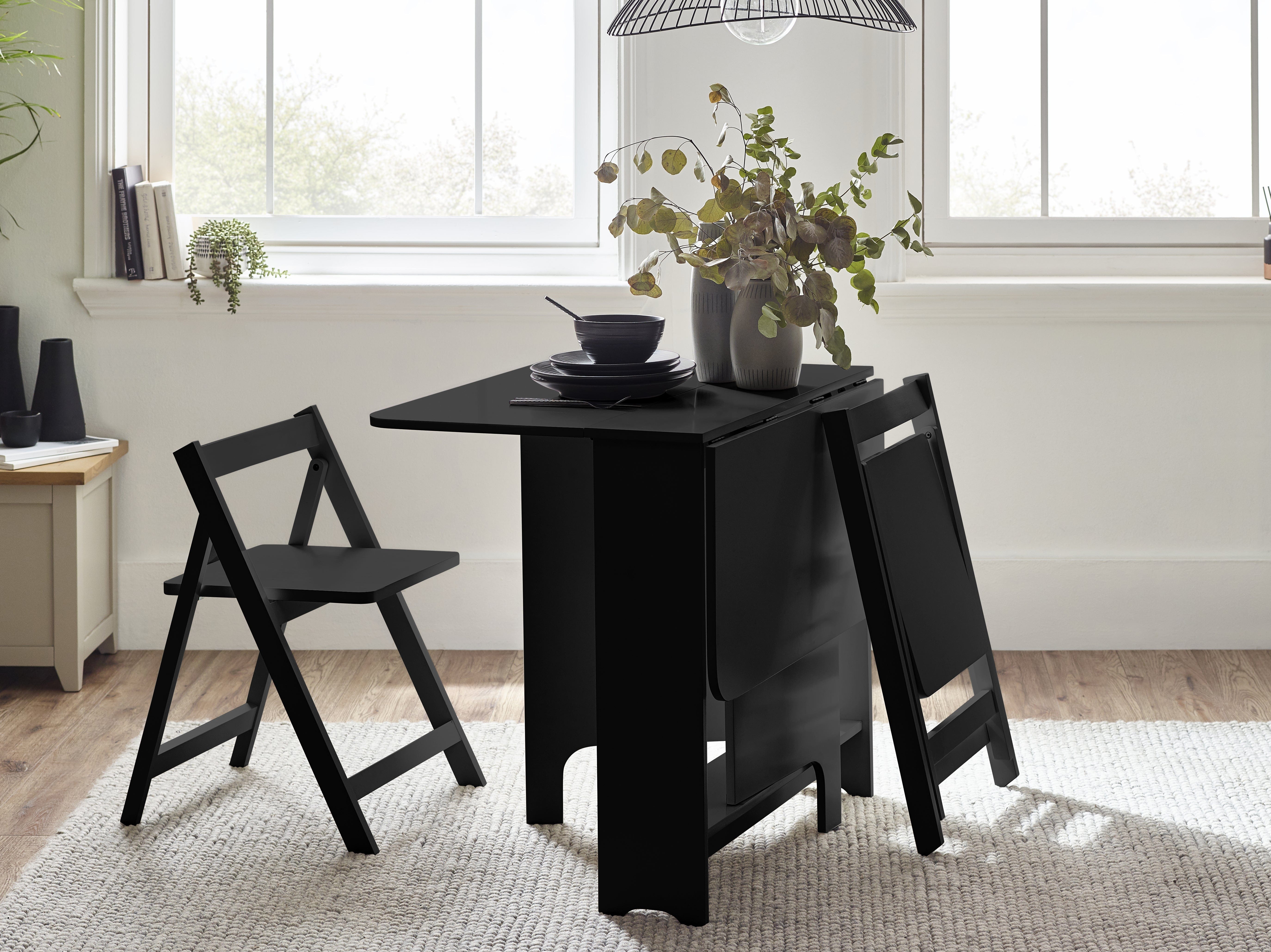 Gatan Small Gateleg Table With 2 Chairs - Black – Julian Bowen, view 2