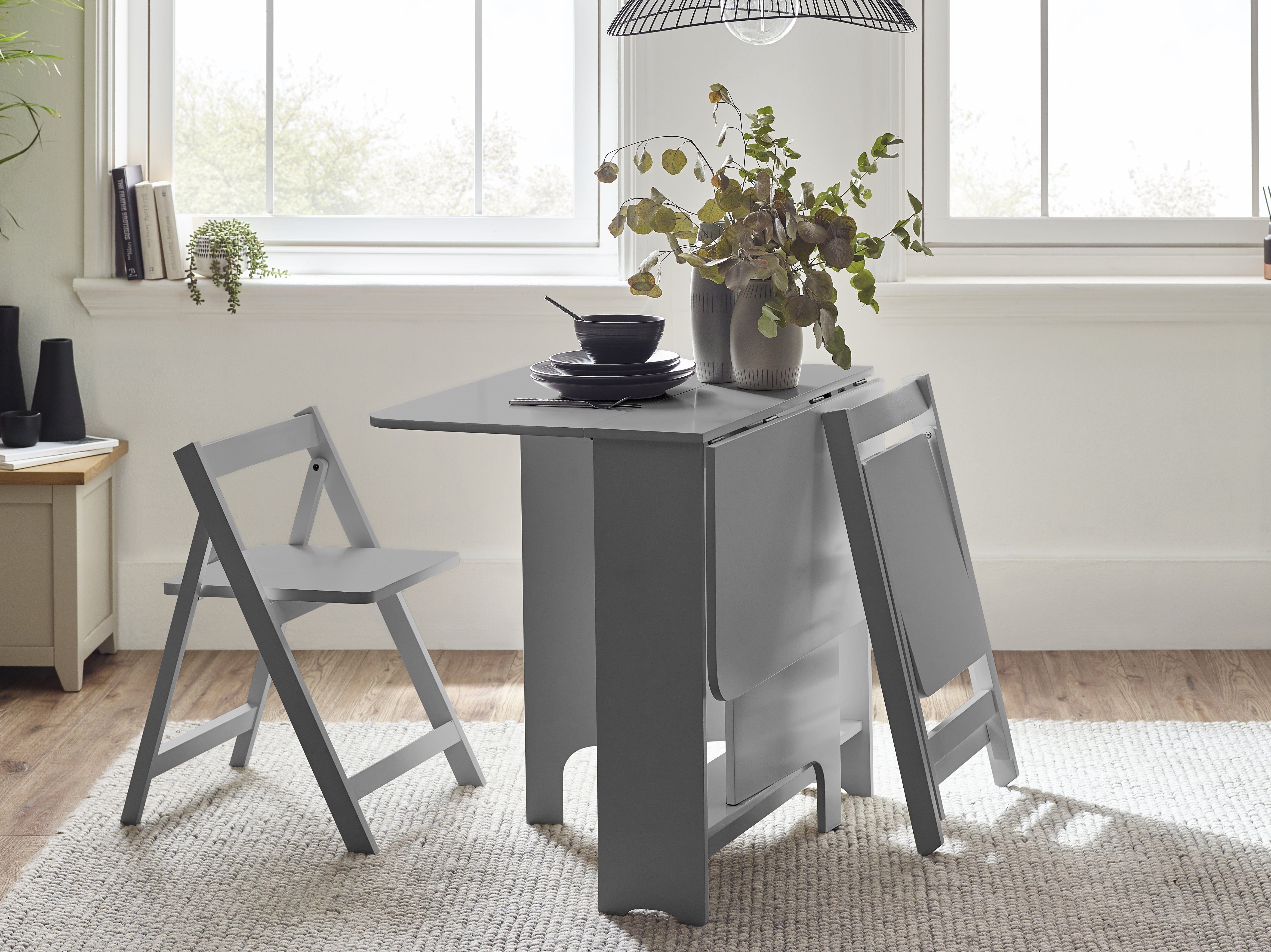 Gatan Small Gateleg Table With 2 Chairs - Grey – Julian Bowen, view 2