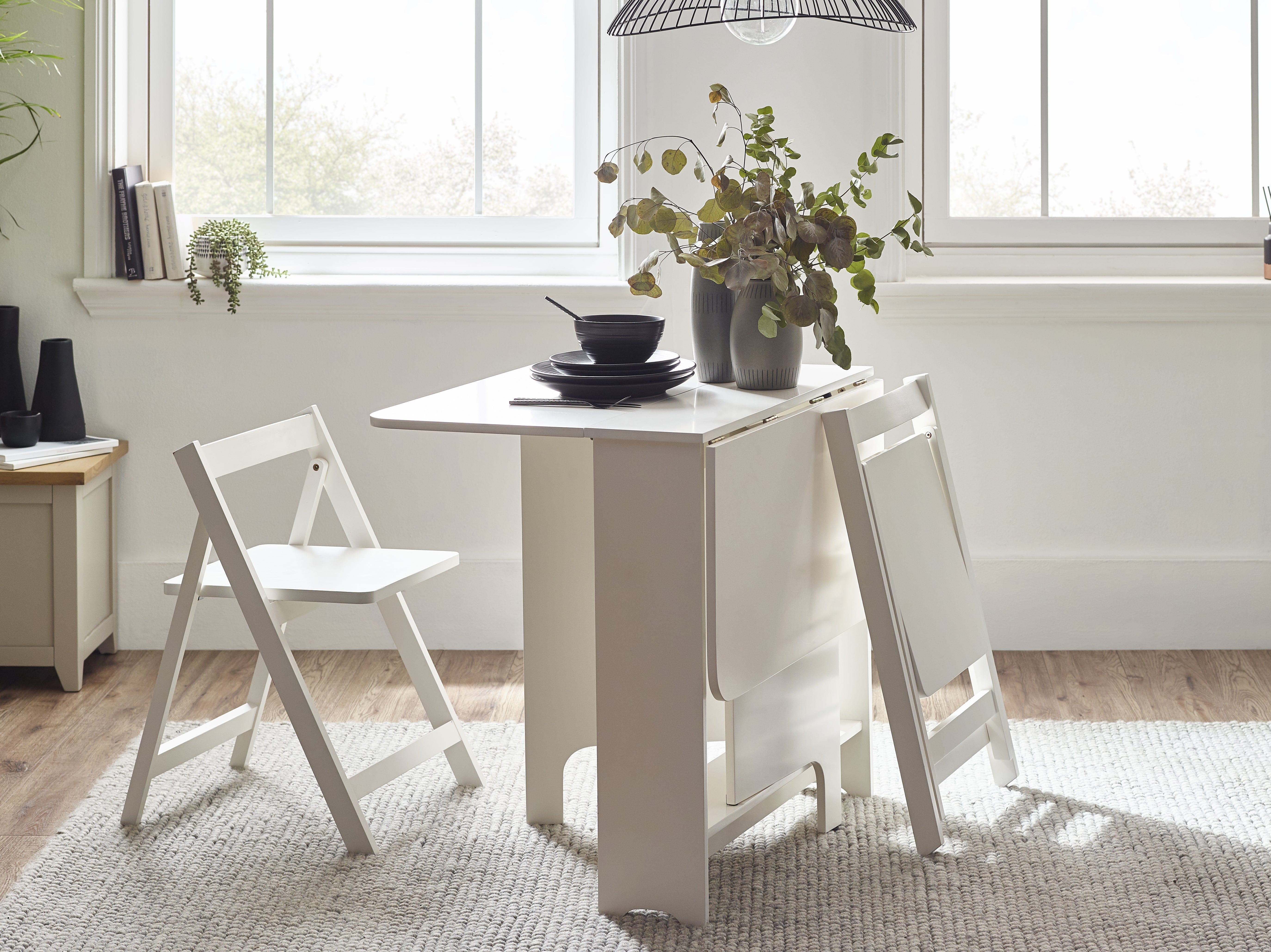 Gatan Small Gateleg Table With 2 Chairs - White – Julian Bowen, view 2