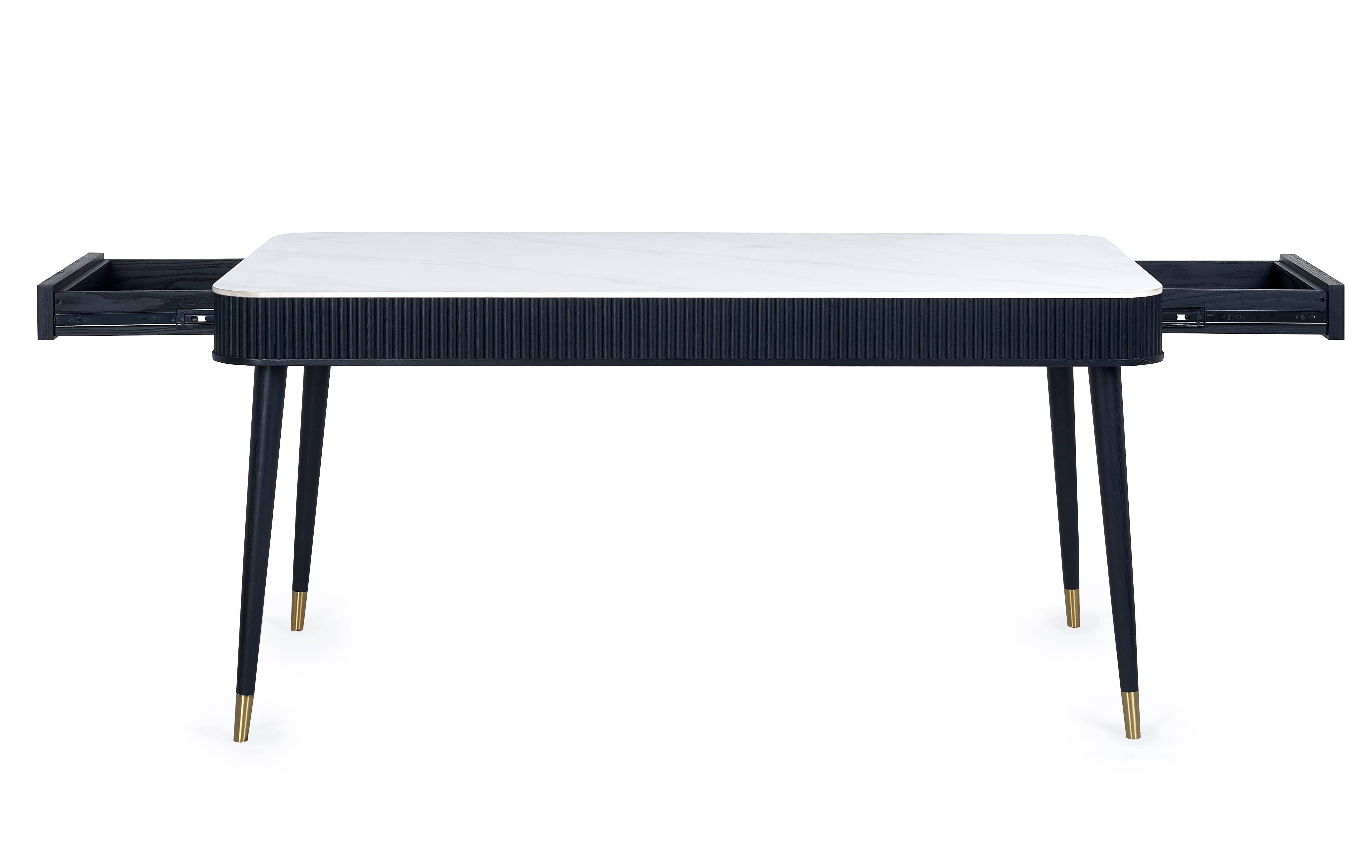 Louis Fluted Stone Top Dining Table With Drawers - Black – Julian Bowen, view 3