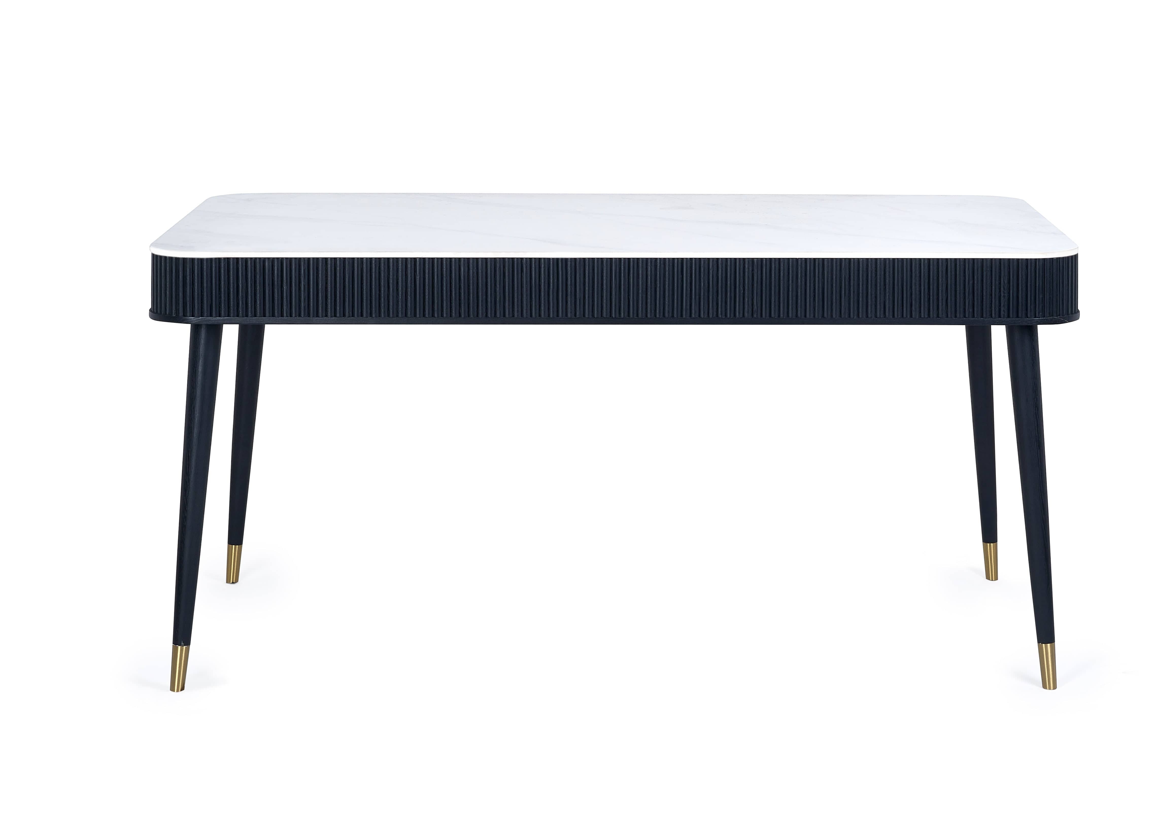 Louis Fluted Stone Top Dining Table With Drawers - Black – Julian Bowen, view 2