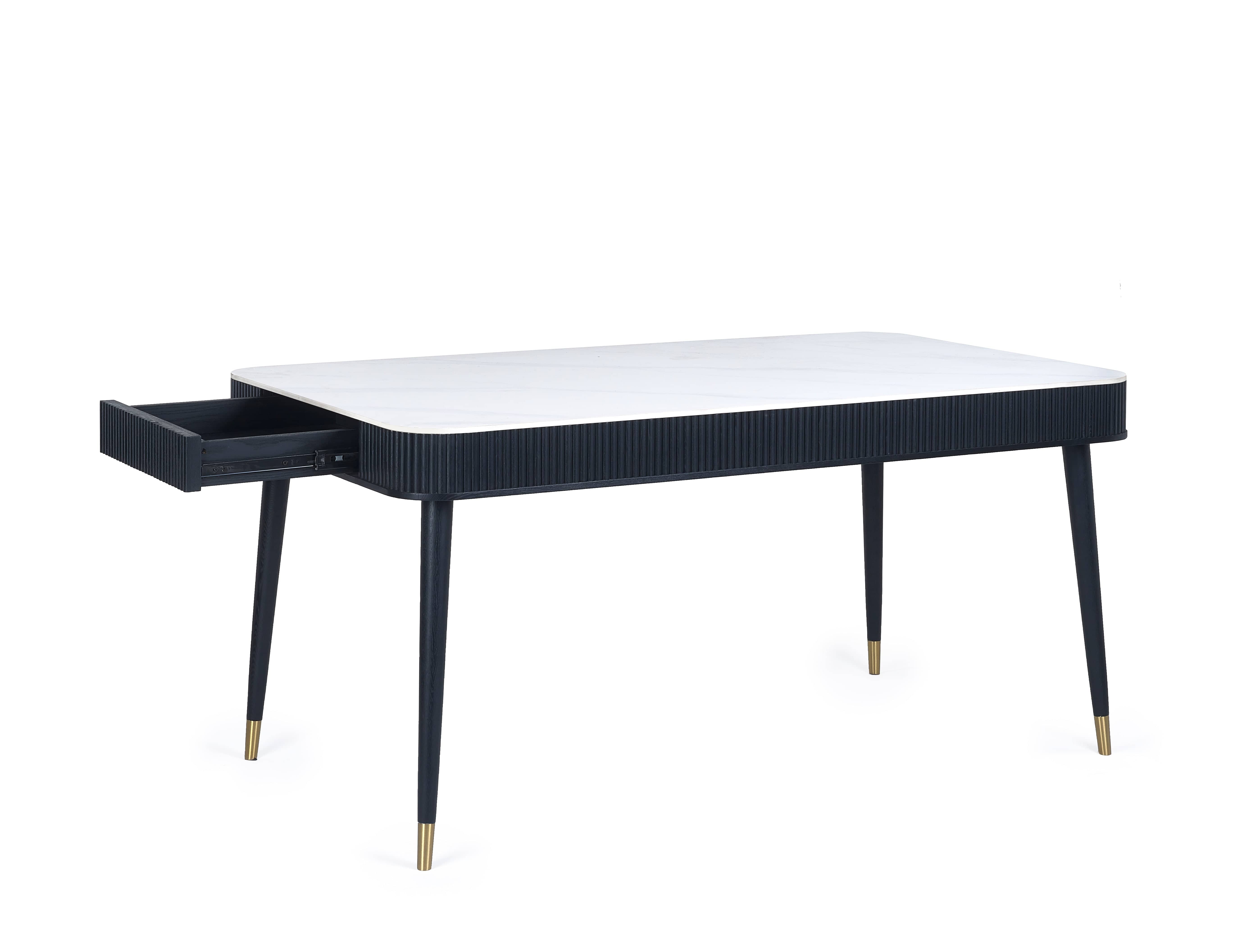 Louis Fluted Stone Top Dining Table With Drawers - Black – Julian Bowen