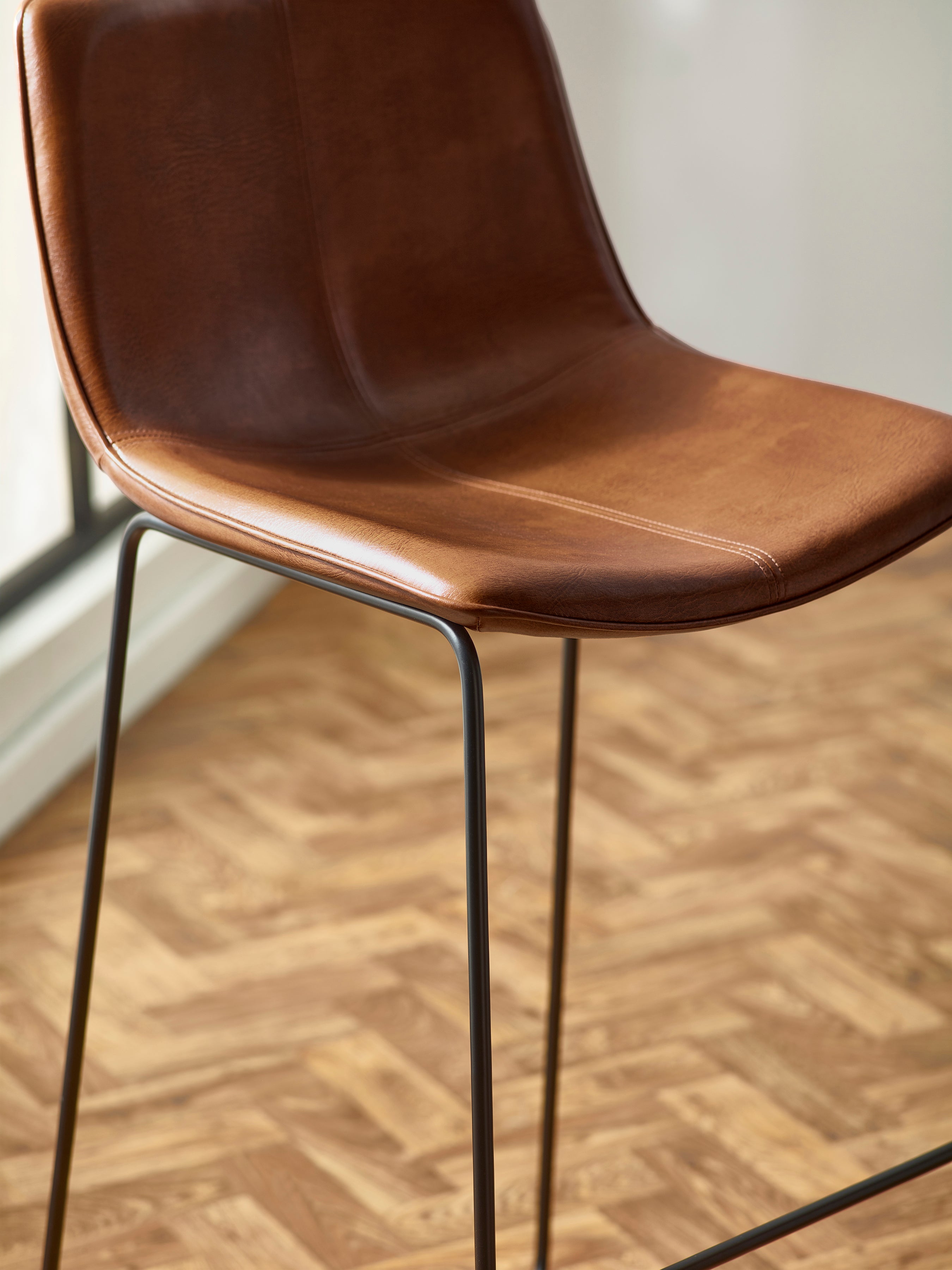 Joren Tan Brown PU Leather Bar Stools (Set of 2) – Julian Bowen, view 6