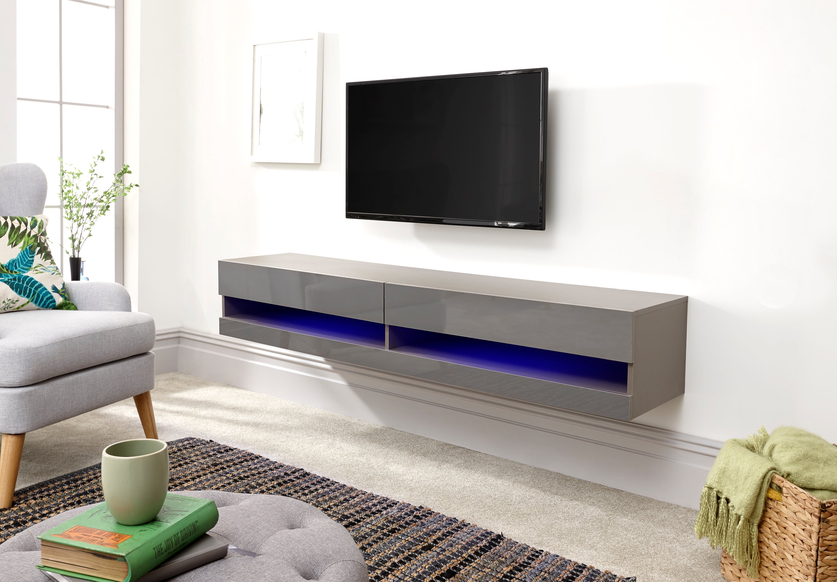 Galicia 180Cm Wall TV Unit With Led Grey – GFW, view 6