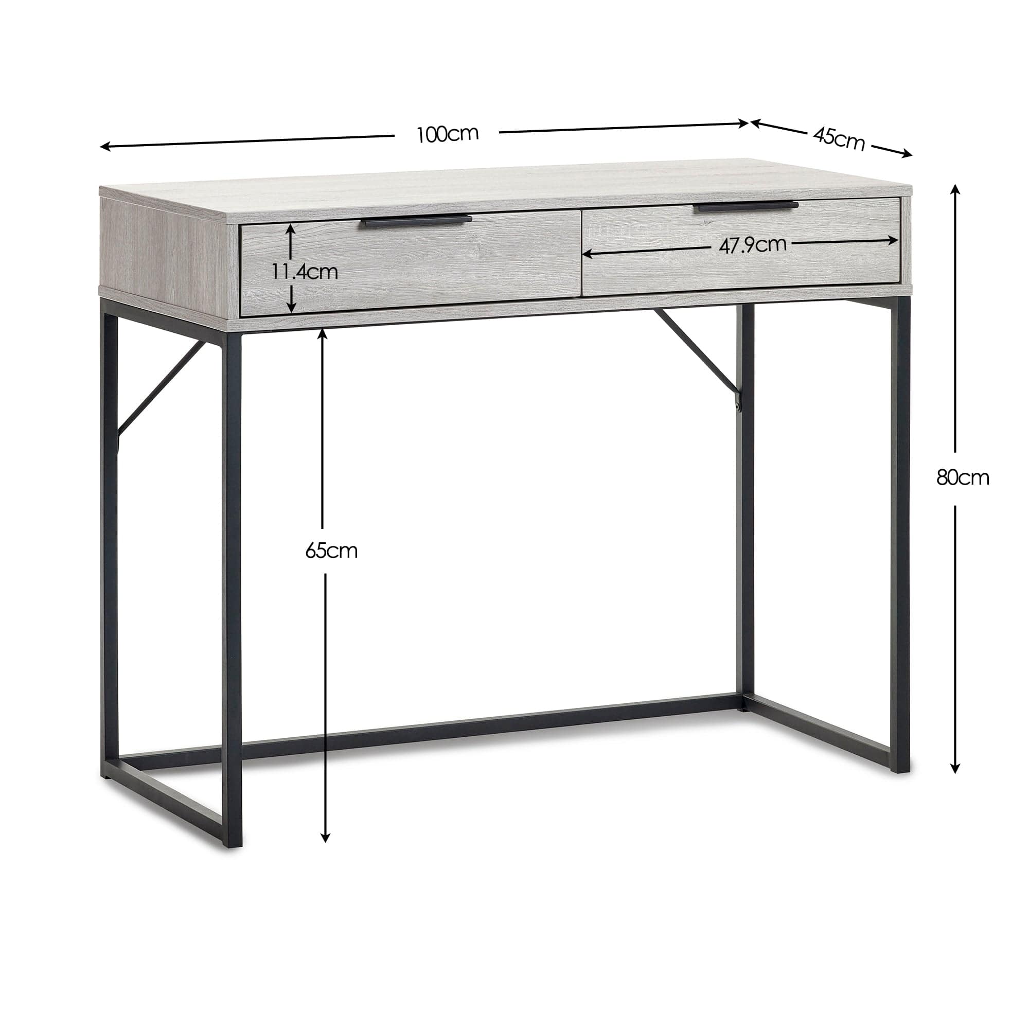 Bali 2 Drawer Dressing Table/Desk - Grey Oak – Julian Bowen, view 8