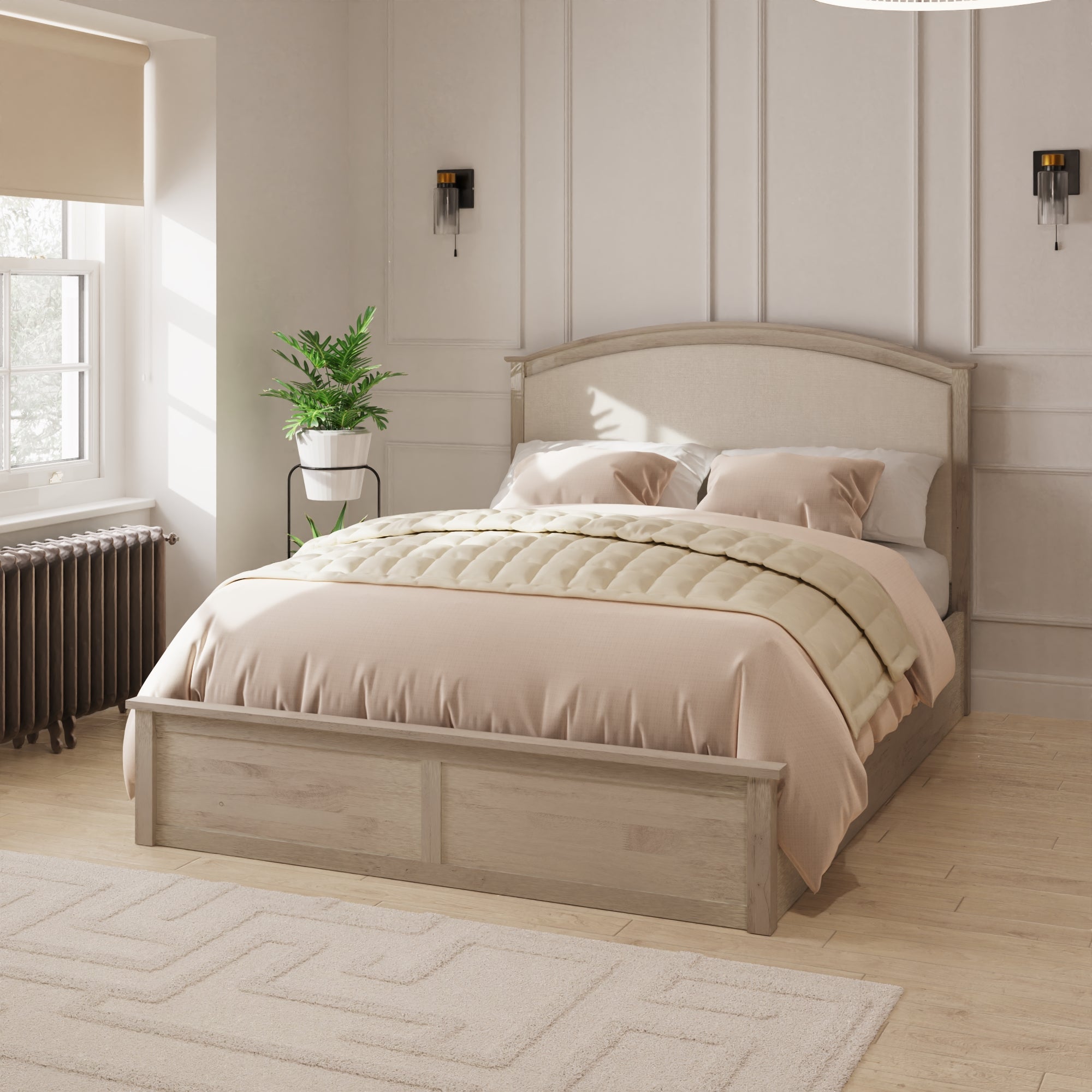 Madrid Ottoman Bed Limed Oak Fabric Headboard Natural – GFW, view 2