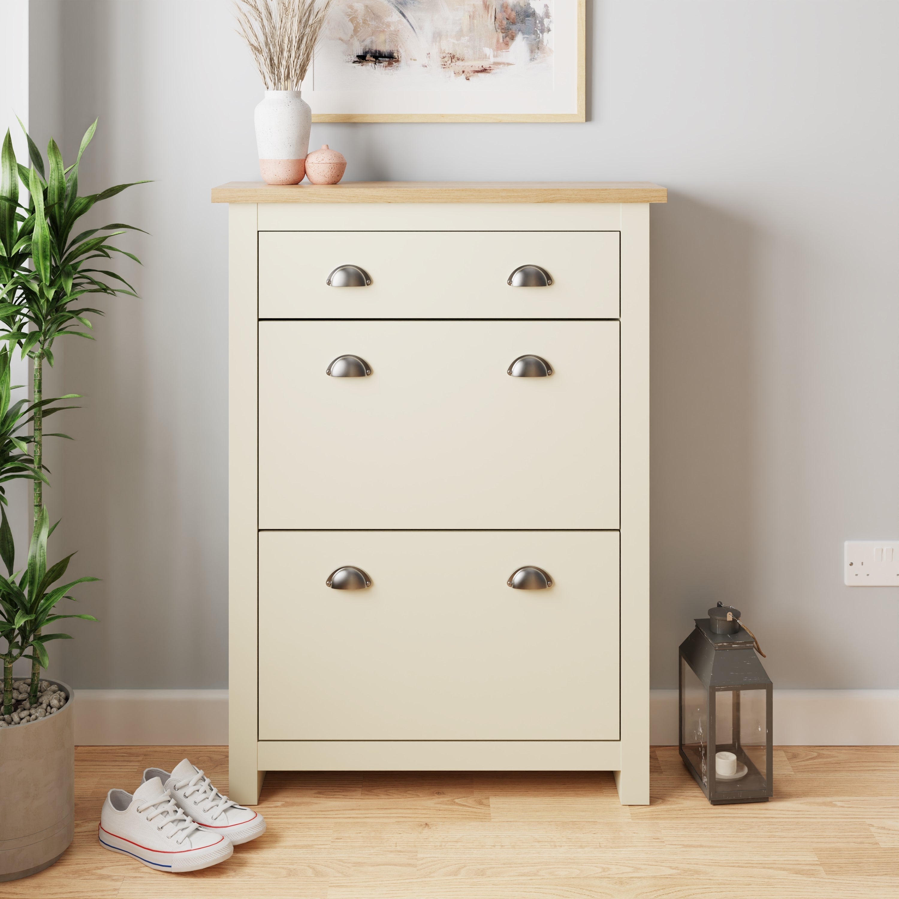Lancaster 2Dr 1Drw Shoe Cabinet Cream – GFW, view 2