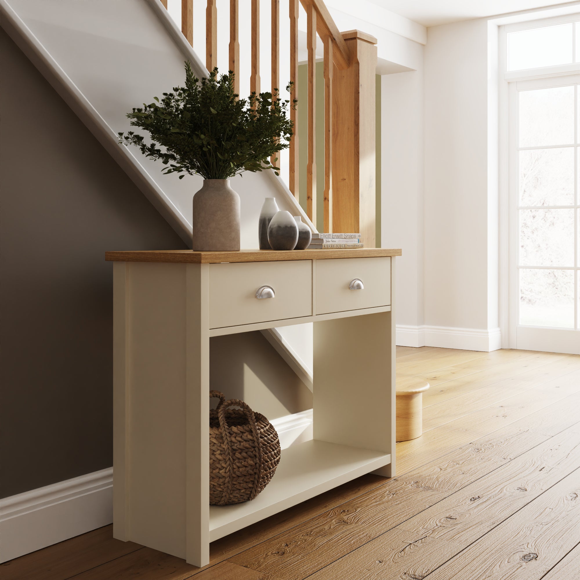 Lancaster Console Hall Table – Cream & Oak
