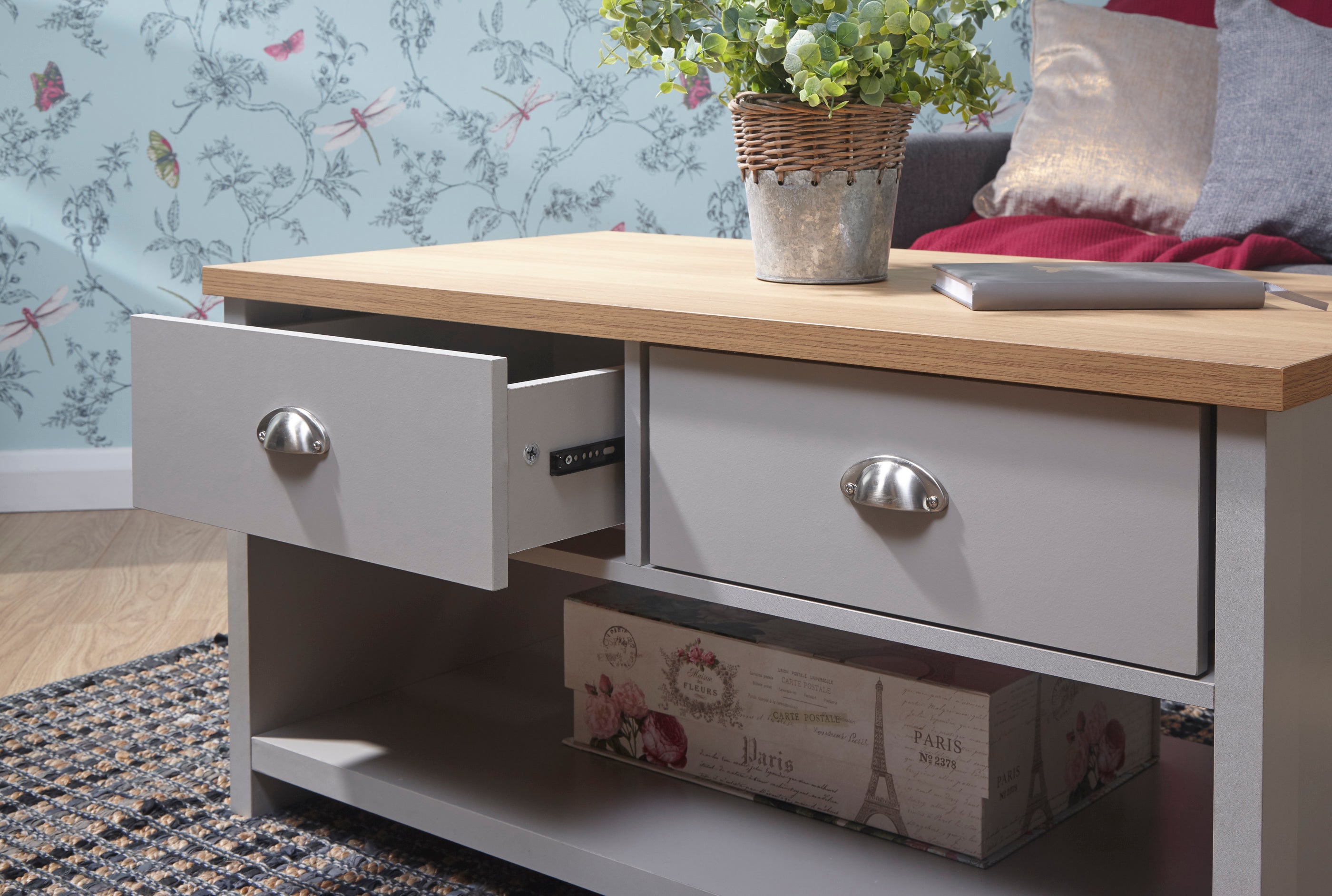 Lancaster 2 Drawer Coffee Table Grey – GFW, view 10