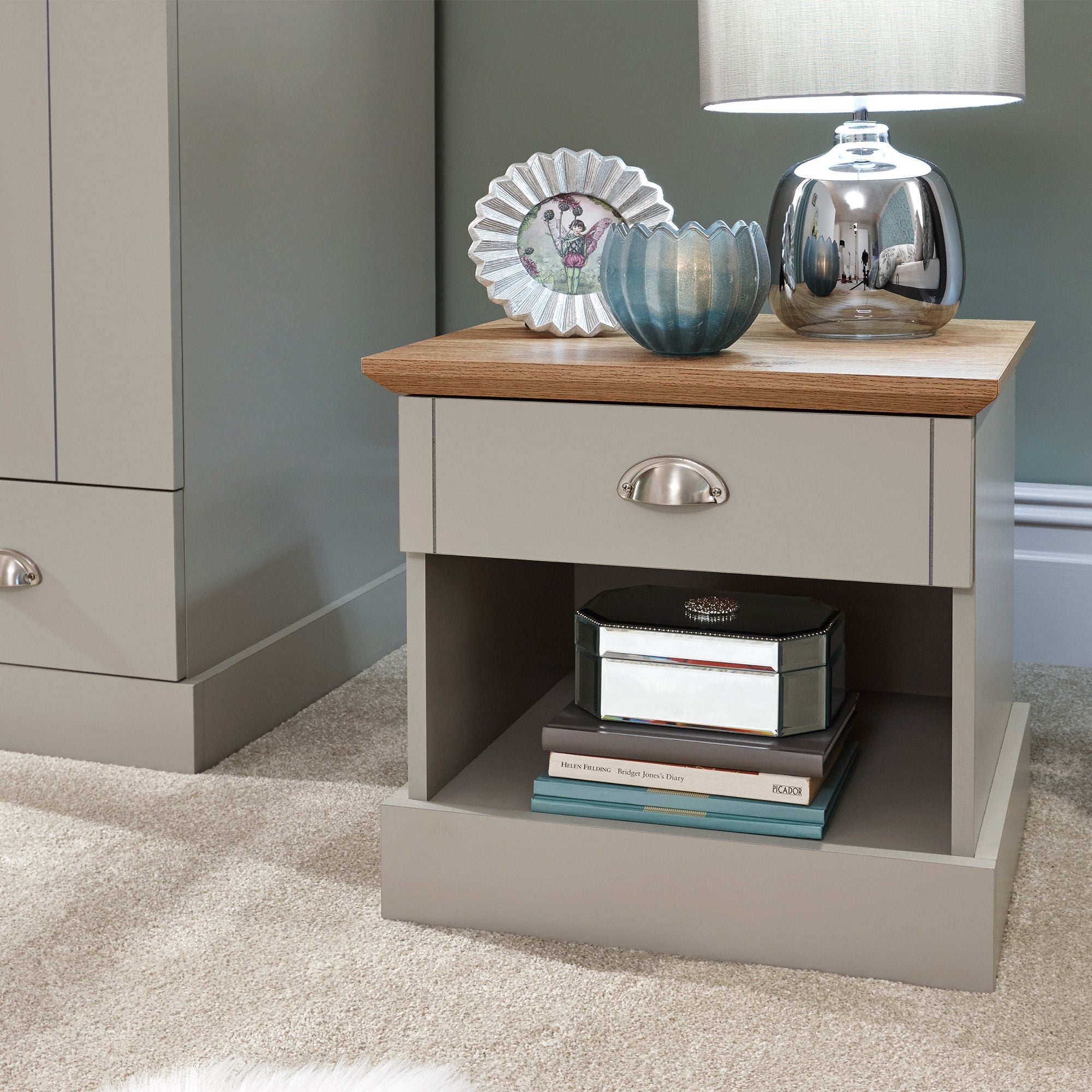 Kendal 1 Drawer Bedside Grey – GFW, view 7