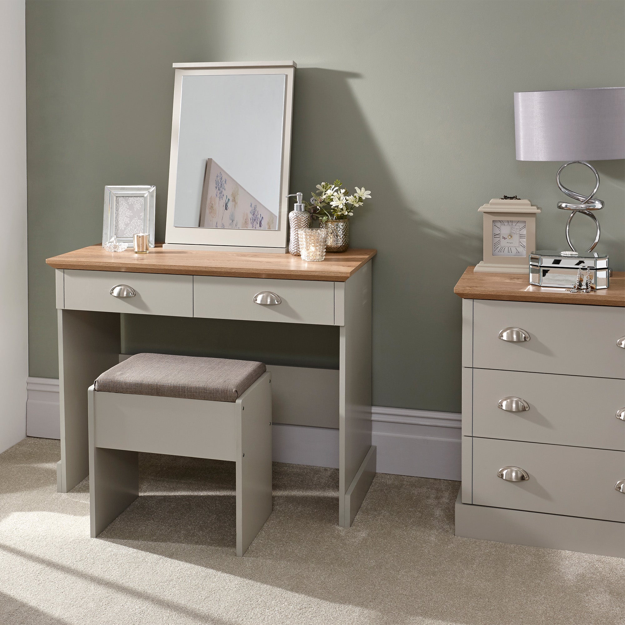 Kendal Dressing Table With Stool Grey – GFW