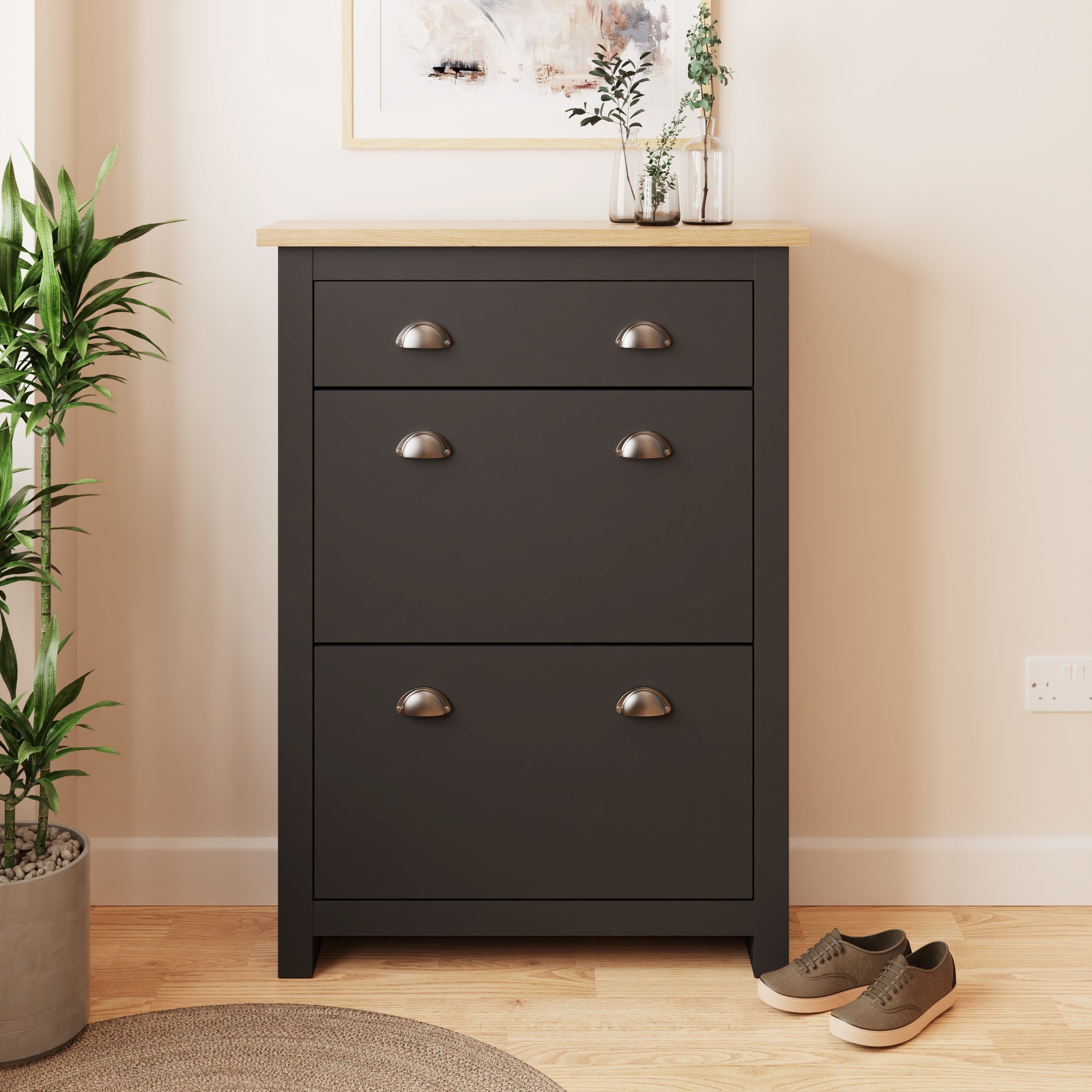 Lancaster 2Dr 1Drw Shoe Cabinet Black – GFW, view 2