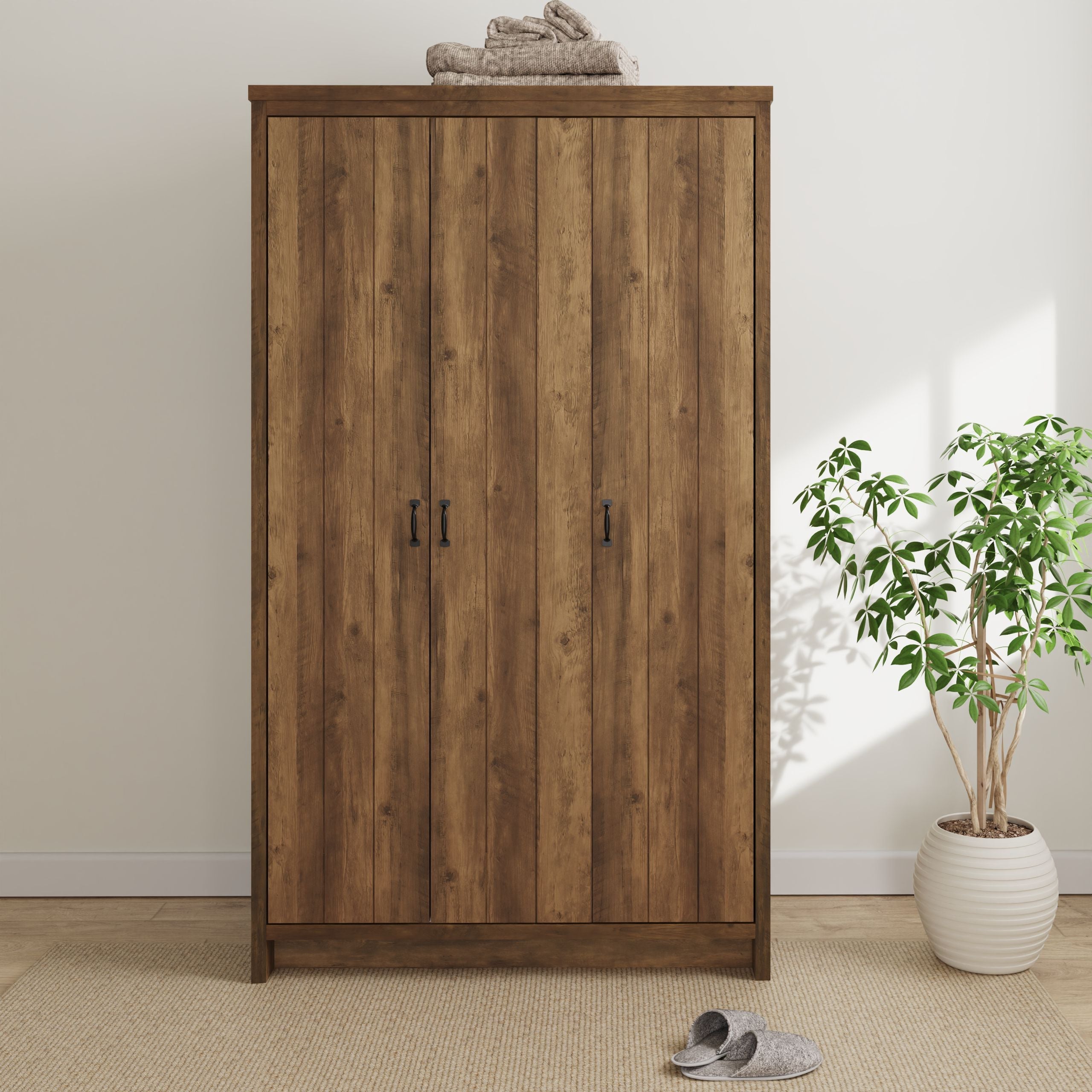 Boston 3 Door Wardrobe Knotty Oak – GFW, view 2