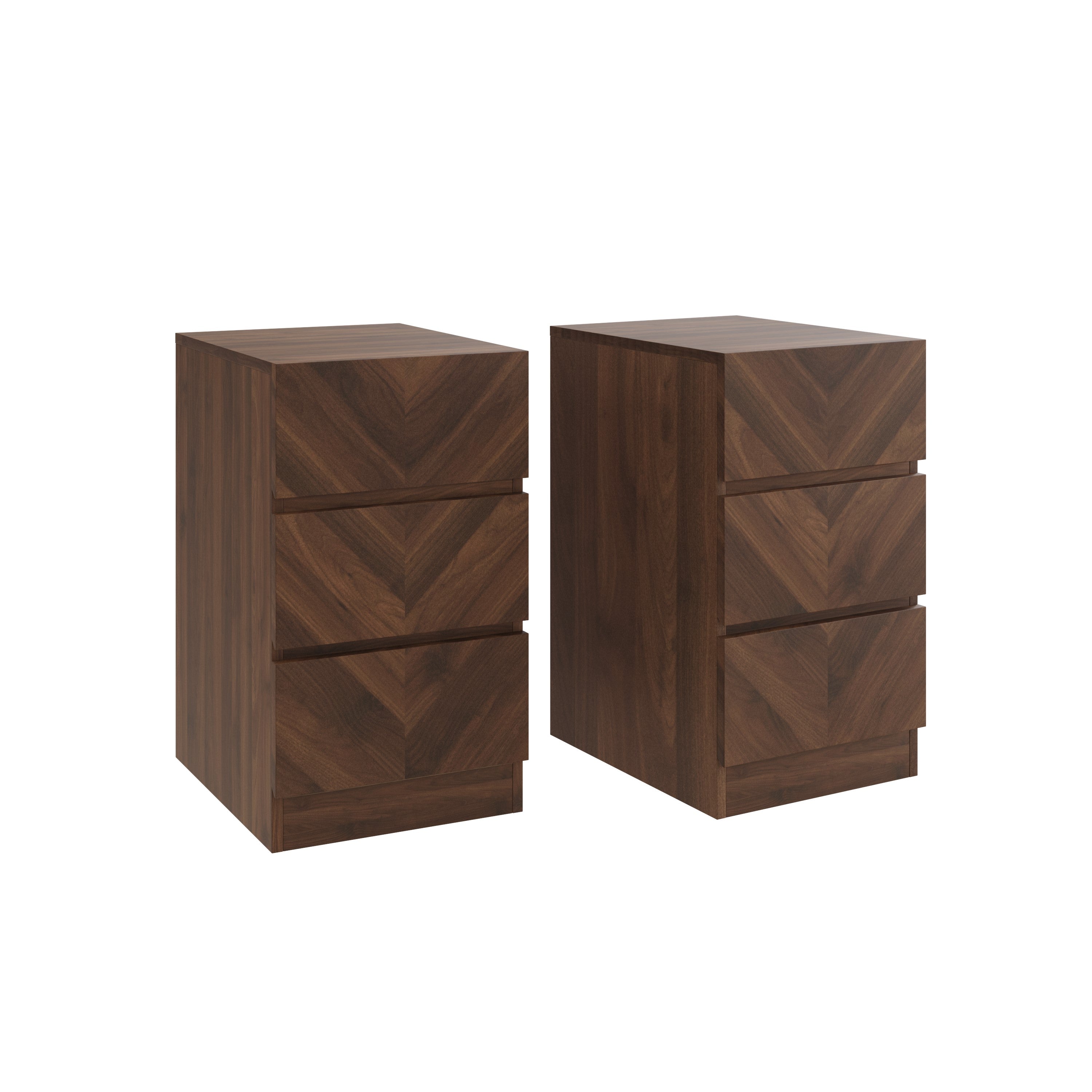Catania 3 Drawer Bedside Table Royal Walnut - Twin Pack – GFW