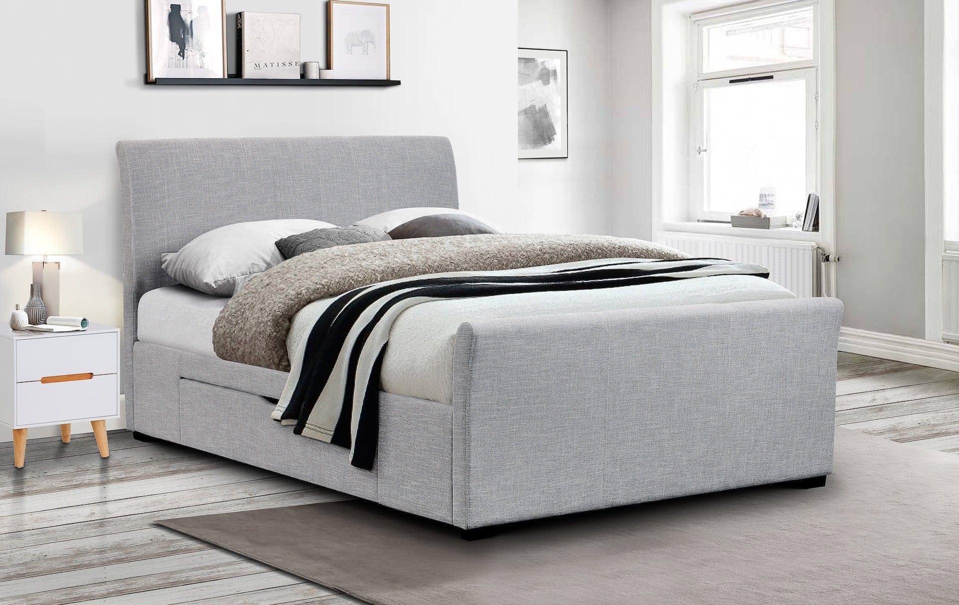 Capri Fabric Bed With Drawers - Light Grey – Julian Bowen, view 2