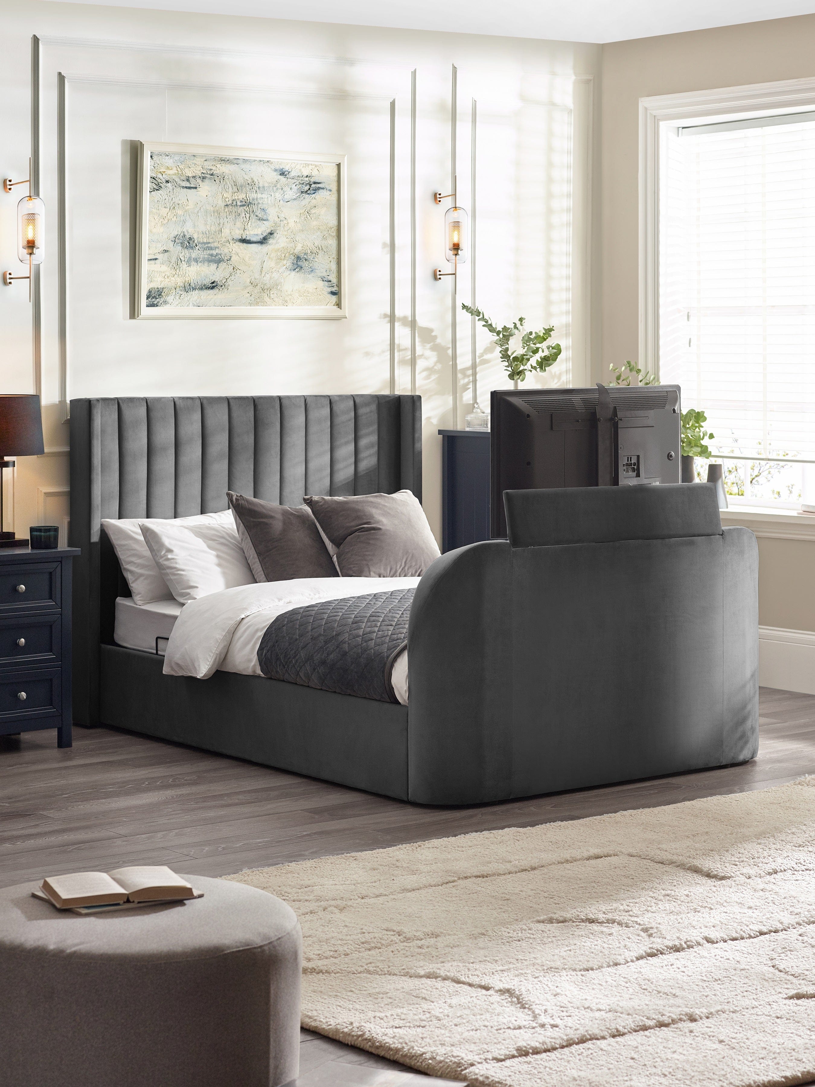 Clara Ottoman TV Bed - Dark Grey – Julian Bowen, view 2