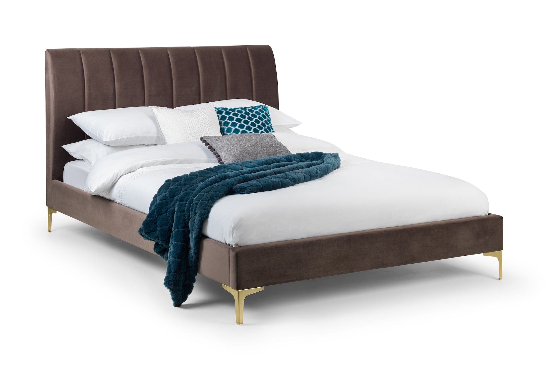 Deco Truffle Velvet & Brushed Gold Bed Frame – Julian Bowen