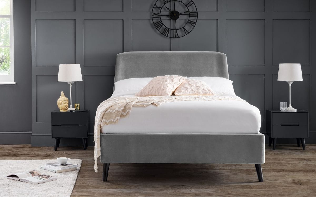Frida Curved Velvet Bed - Grey – Julian Bowen, view 2
