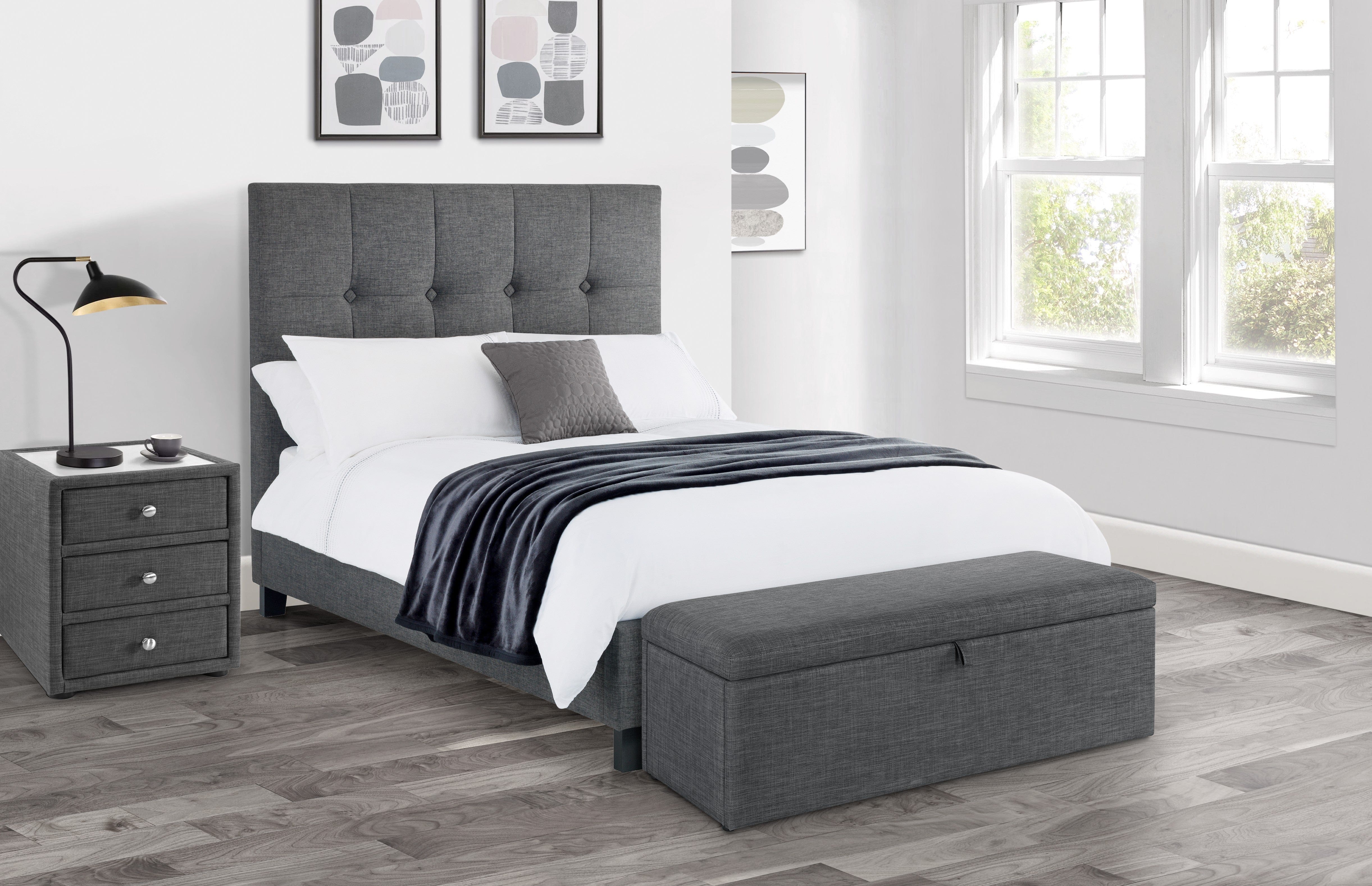 Sorrento High Headboard Fabric Bed - Slate Linen – Julian Bowen, view 7