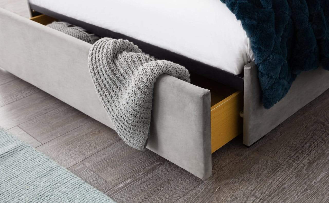 Julian Bowen Fabric Bed Mayfair Studded 3 Drawer Bed - Fabric Beds - Grey Bed Kings