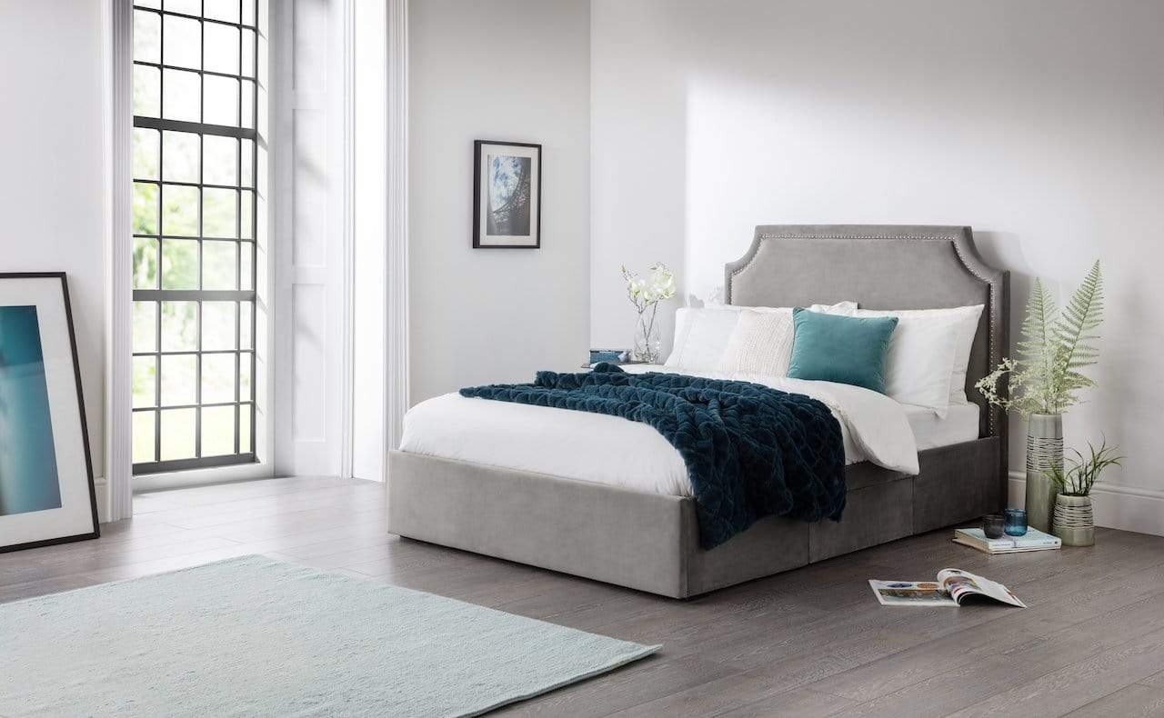 Julian Bowen Fabric Bed Mayfair Studded 3 Drawer Bed - Fabric Beds - Grey Bed Kings