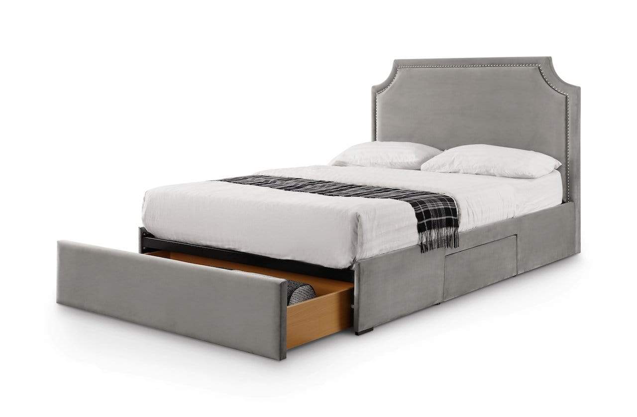 Julian Bowen Fabric Bed Mayfair Studded 3 Drawer Bed - Fabric Beds - Grey Bed Kings