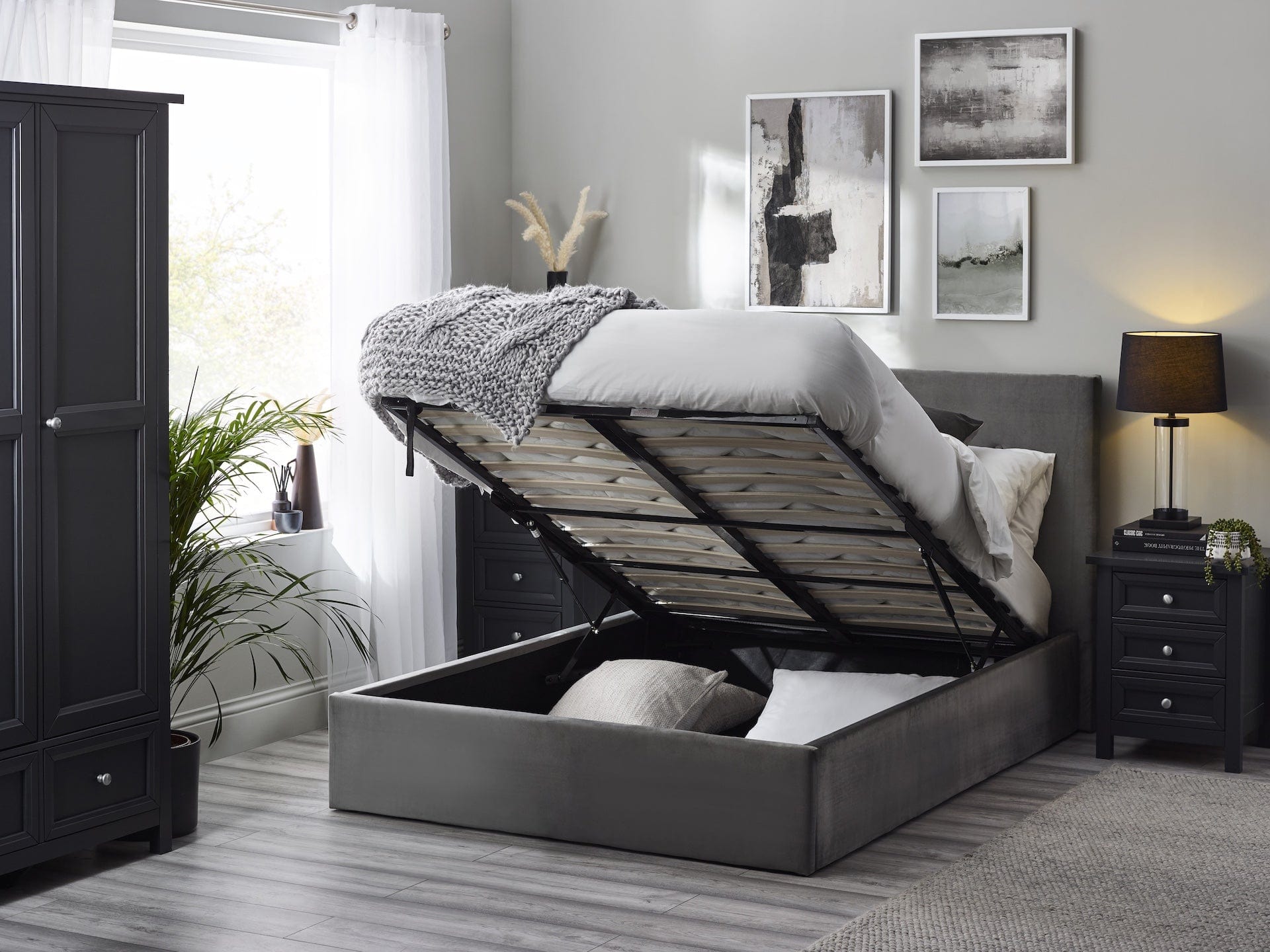 Shoreditch High Headboard Lift-Up Storage Bed - Slate Grey – Julian Bowen, view 2