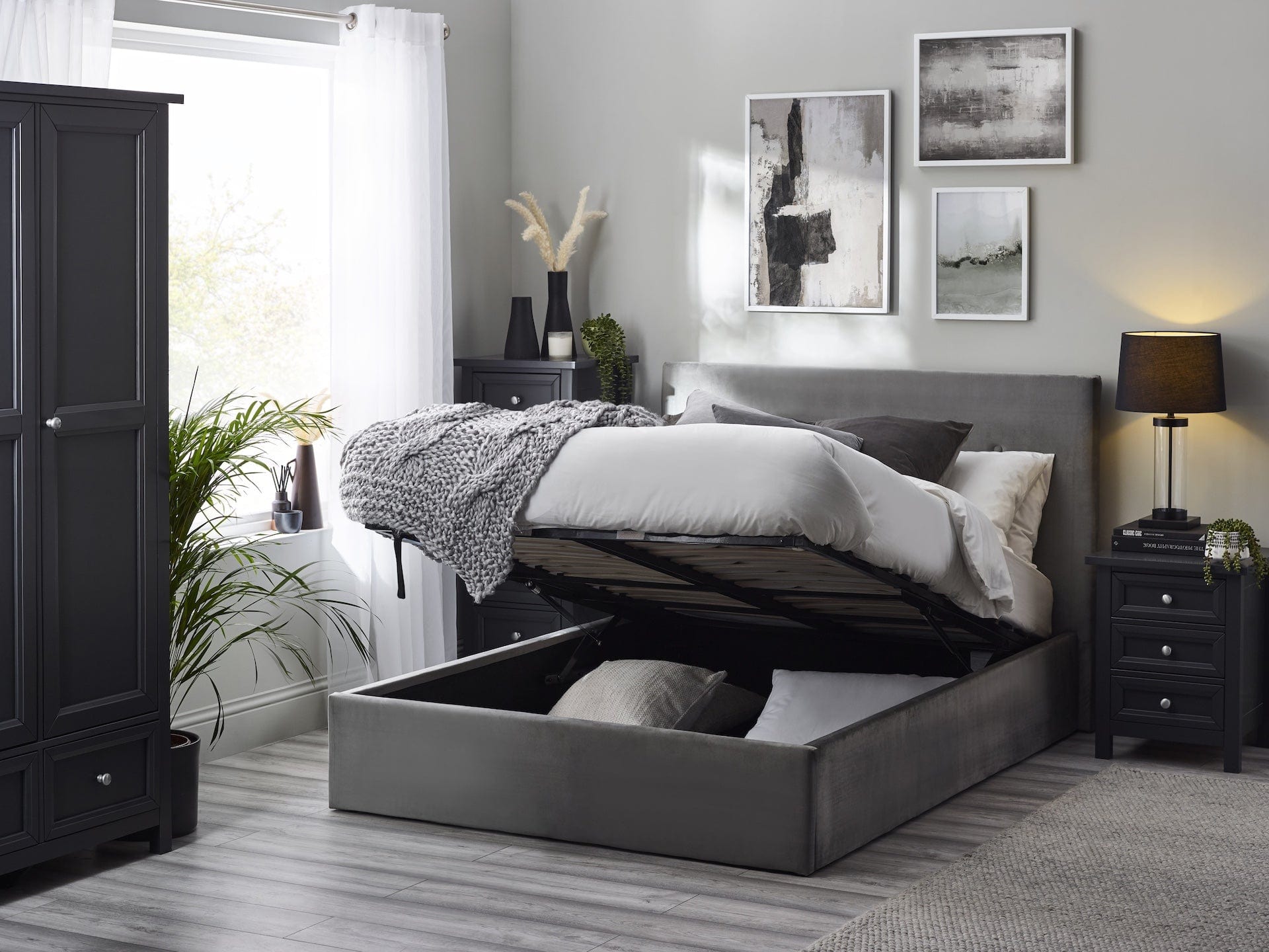 Shoreditch High Headboard Lift-Up Storage Bed - Slate Grey – Julian Bowen, view 5