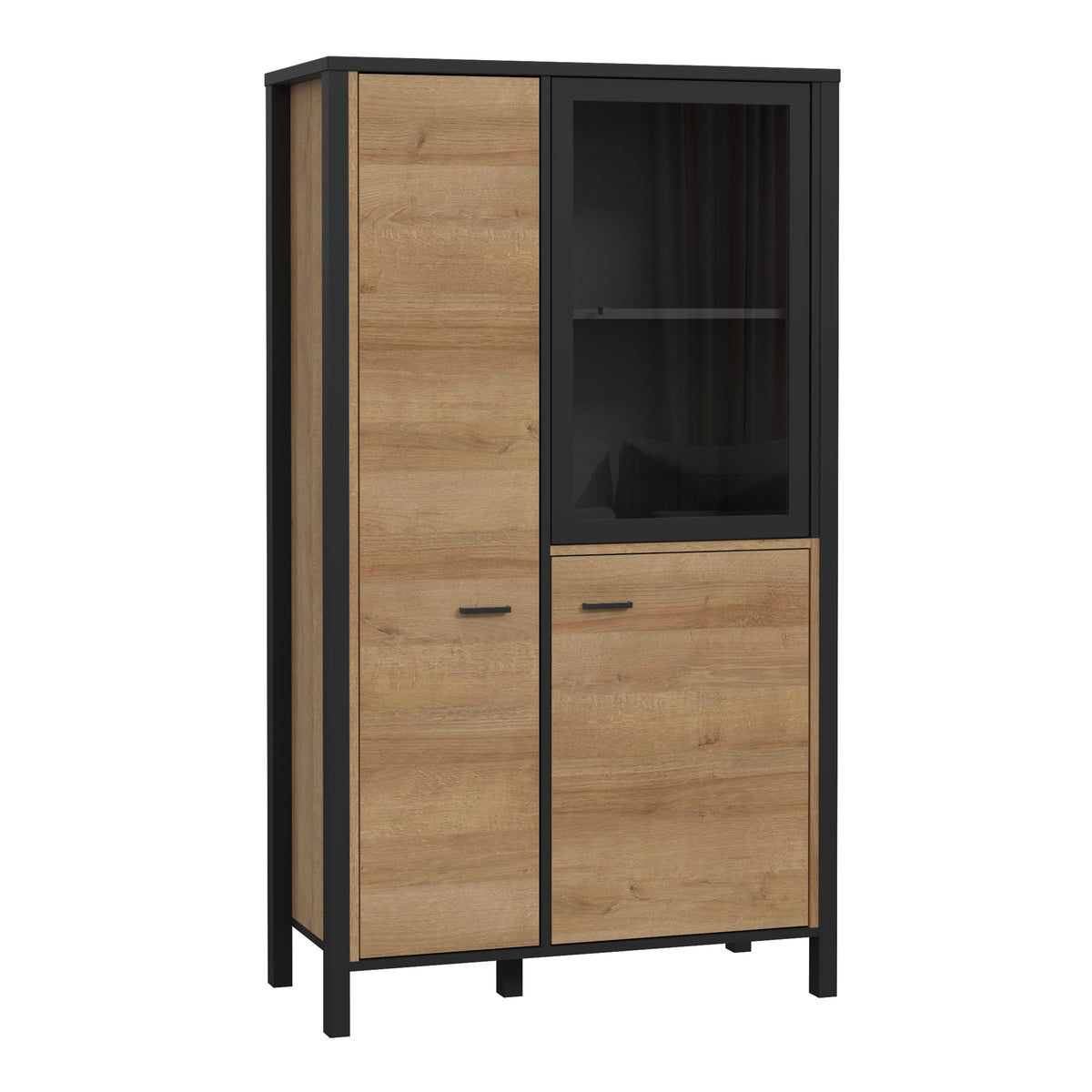 High Rock small display cabinet in matt black and Riviera oak
